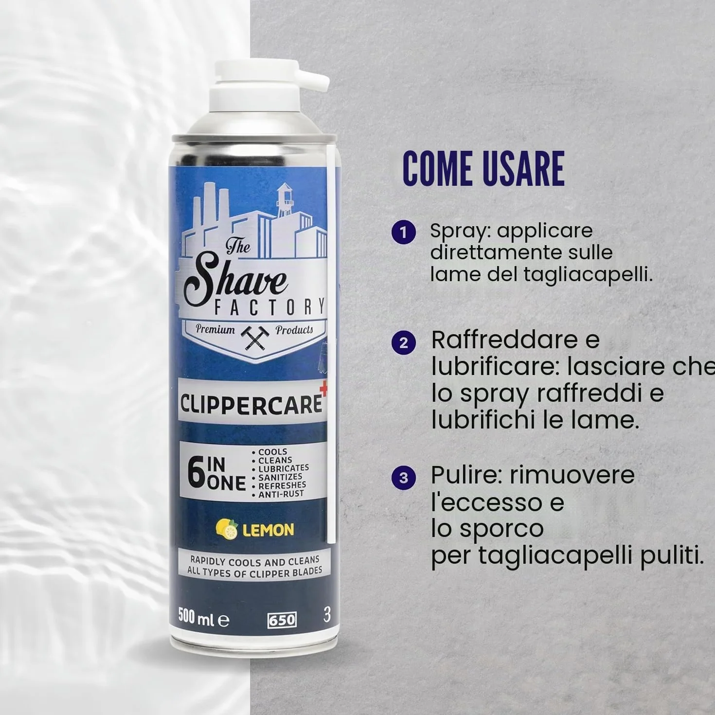 THE SHAVE FACTORY Clippercare Spray 6 in 1 500 ml Spray di manutenzione per tosaerba