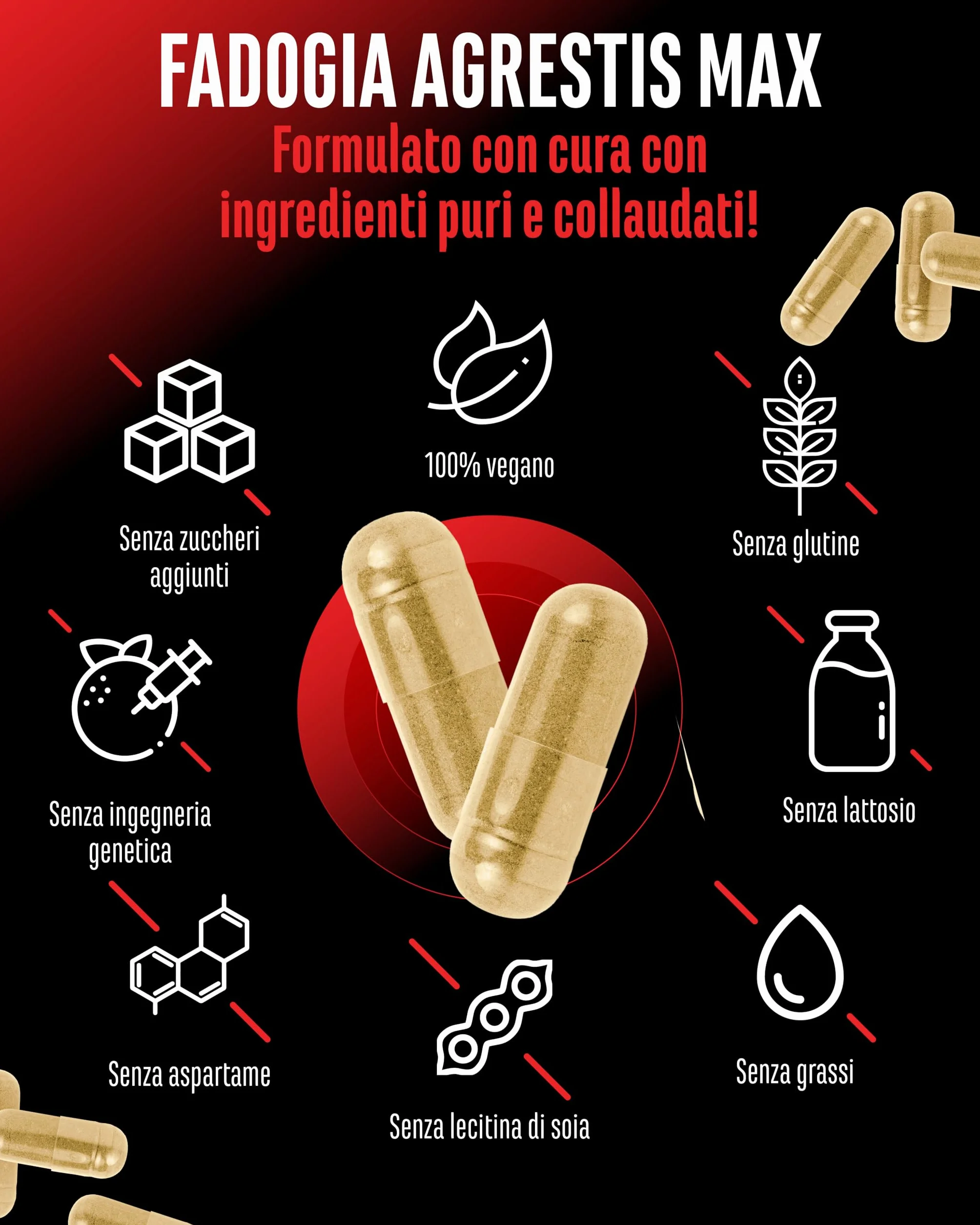 Fadogia Agrestis Max 180 Capsule Vegane 1510 mg per Dose Giornaliera con Estratto di Pepe Nero e Bioenhancer