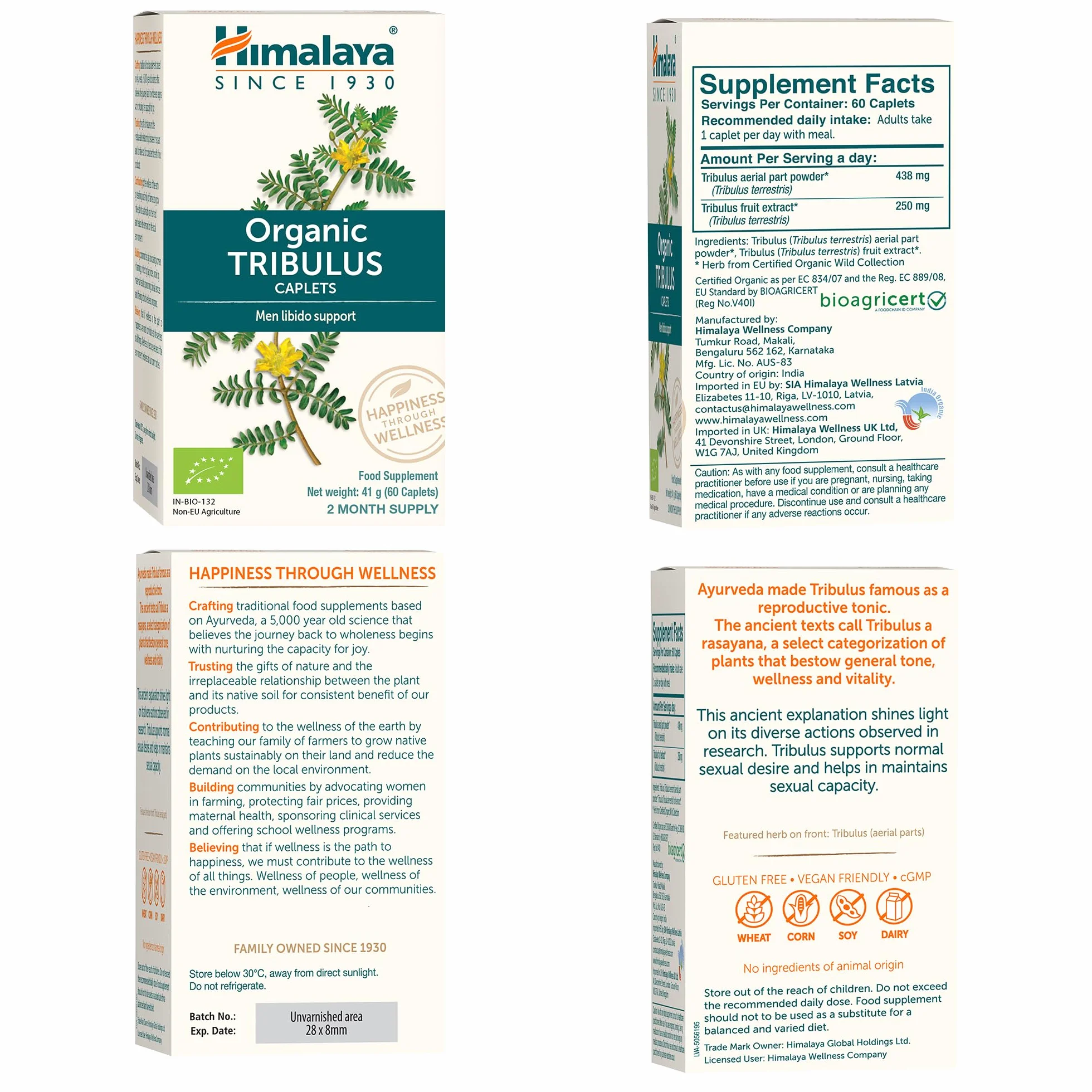 Himalaya Tribulus organico Gokshura 688 mg 60 capsule salute maschile libido supporto urinario