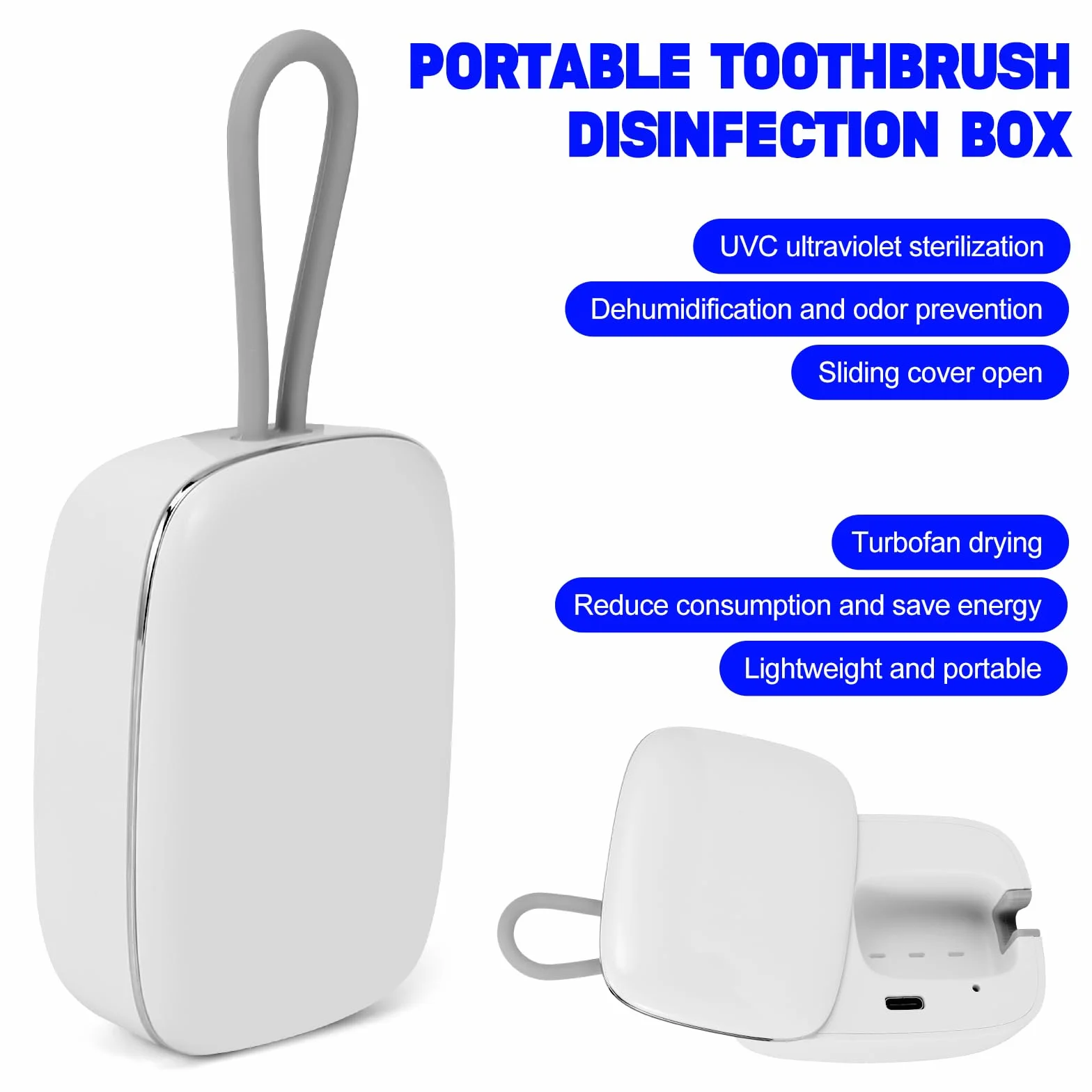 Custodia disinfettante per spazzolino da denti UV, mini disinfettante portatile con funzione di asciugatura, porta spazzolino ricaricabile, sterilizzatore per spazzolino da denti, per la casa