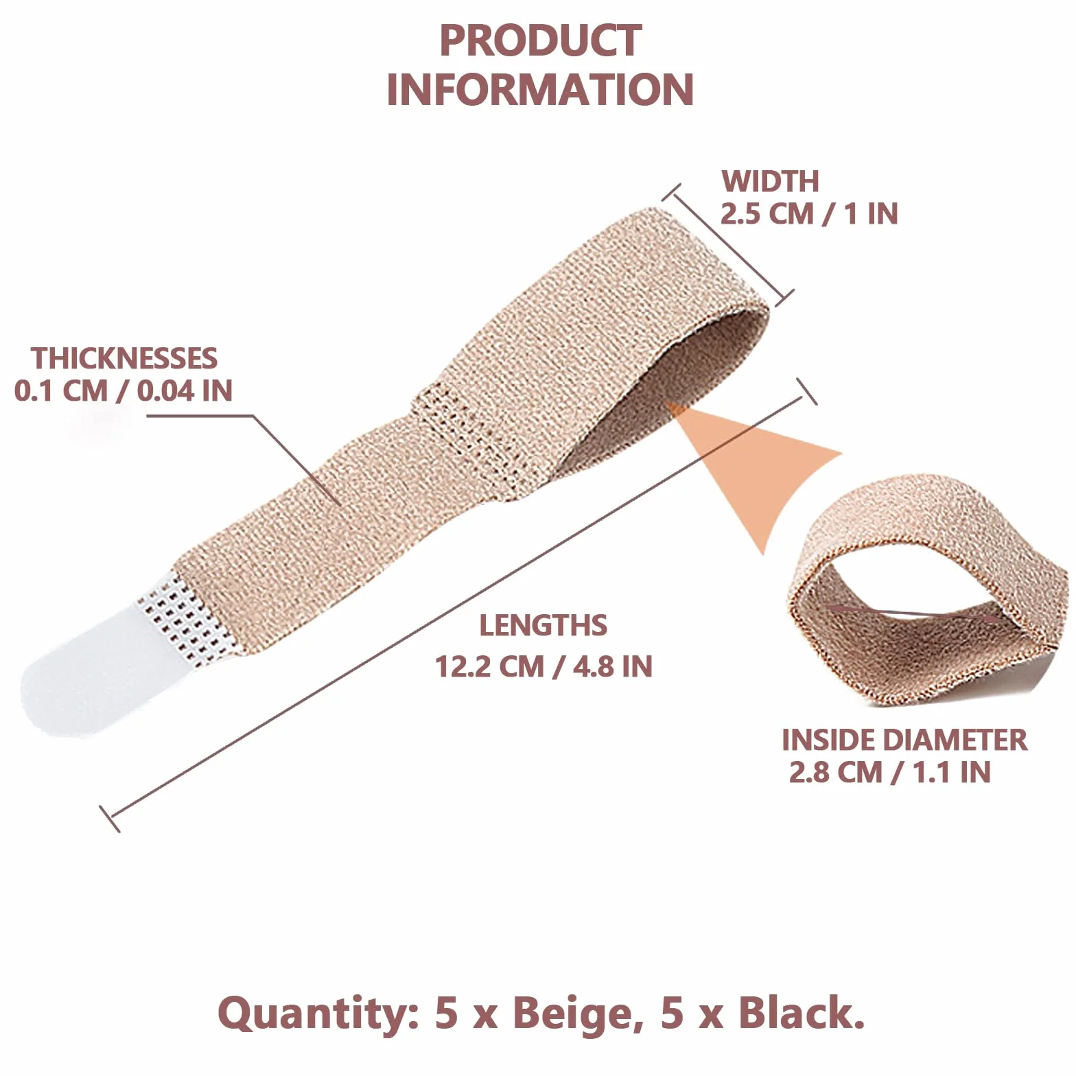 Raddrizzatore Per Dita A Martello, Bende e Stecche per Dita Dei Piedi, 10 Pezzi (Nero, Beige)