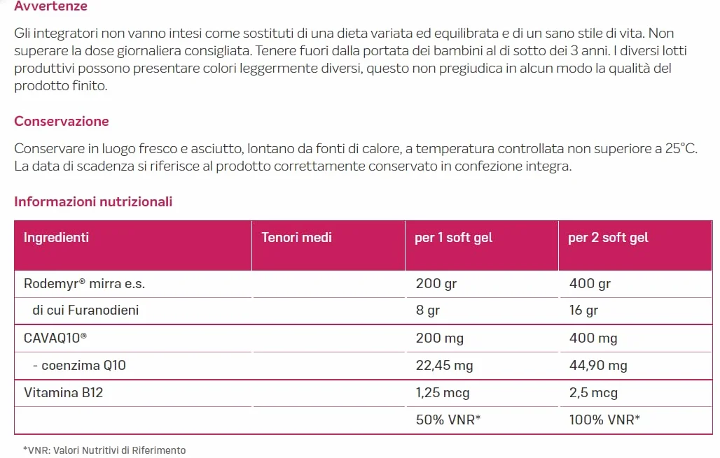 Revalma Tendermyr 30 Soft Gel - Integratore Alimentare con Rodermy mirra e.s.- CAVAQ10 (coenzima Q10) - Vitamina B12