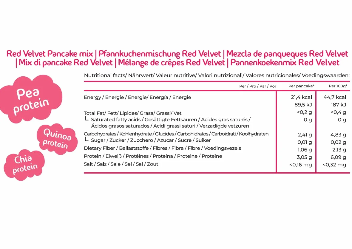 Cleanfoods Pancake 21 calorie l Pancake Red Velvet 425g l 32 pancake l 21 calorie/pancake l Konjac/Konjac Glucomannan l Preparazione in 2 minuti