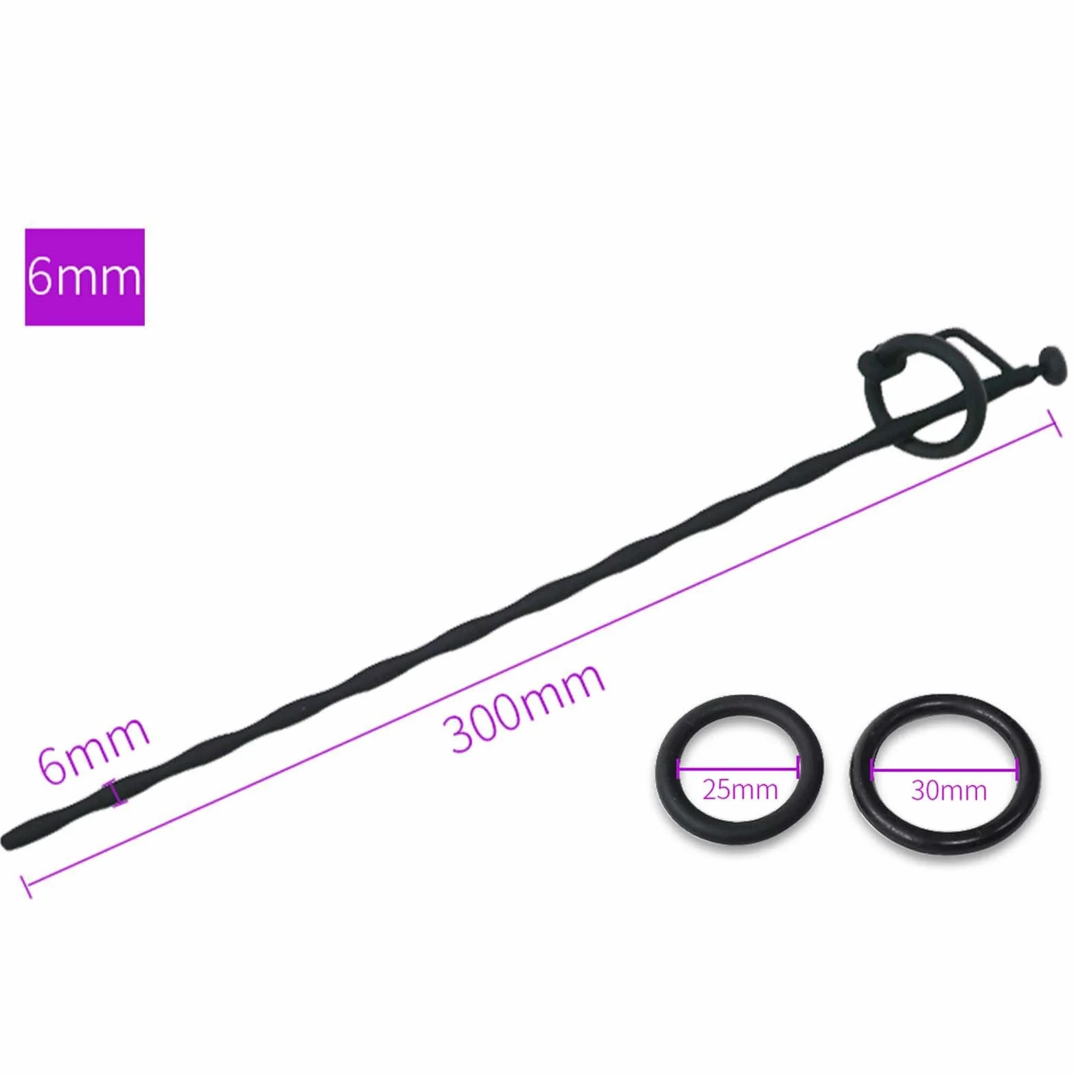 Asta fitness liscia e cava, dilatatore speciale per facilitare la minzione, asta extra lunga e 2 misure di anelli incluse -D38IT (B:6mm)