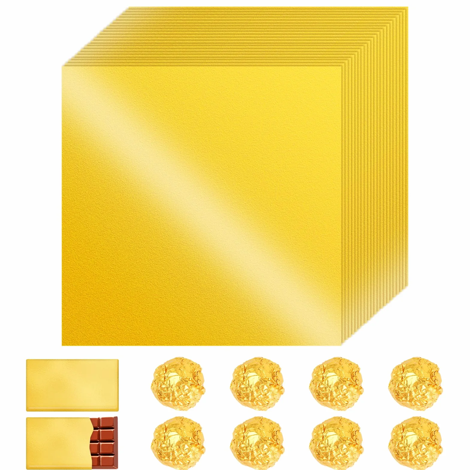 100 pezzi di carta per imballaggio al cioccolato, carta d'oro, 20 x 20 cm, confezione per cioccolato, qualità alimentare, foglio di alluminio dorato per caramelle fatte in casa, barrette di