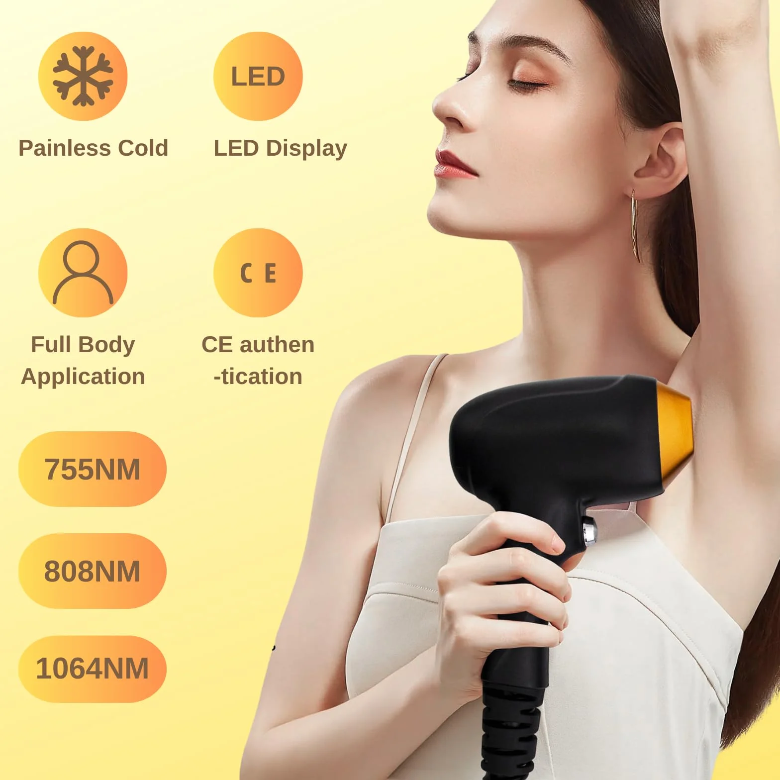 Macchinario per la Rimozione Permanente dei Peli, Laser Diodo 755nm, 808nm, 1064nm, Refrigerazione TEC, Spot 23 x 40 mm, Potenza 3000W, Sistema Operativo Intelligente