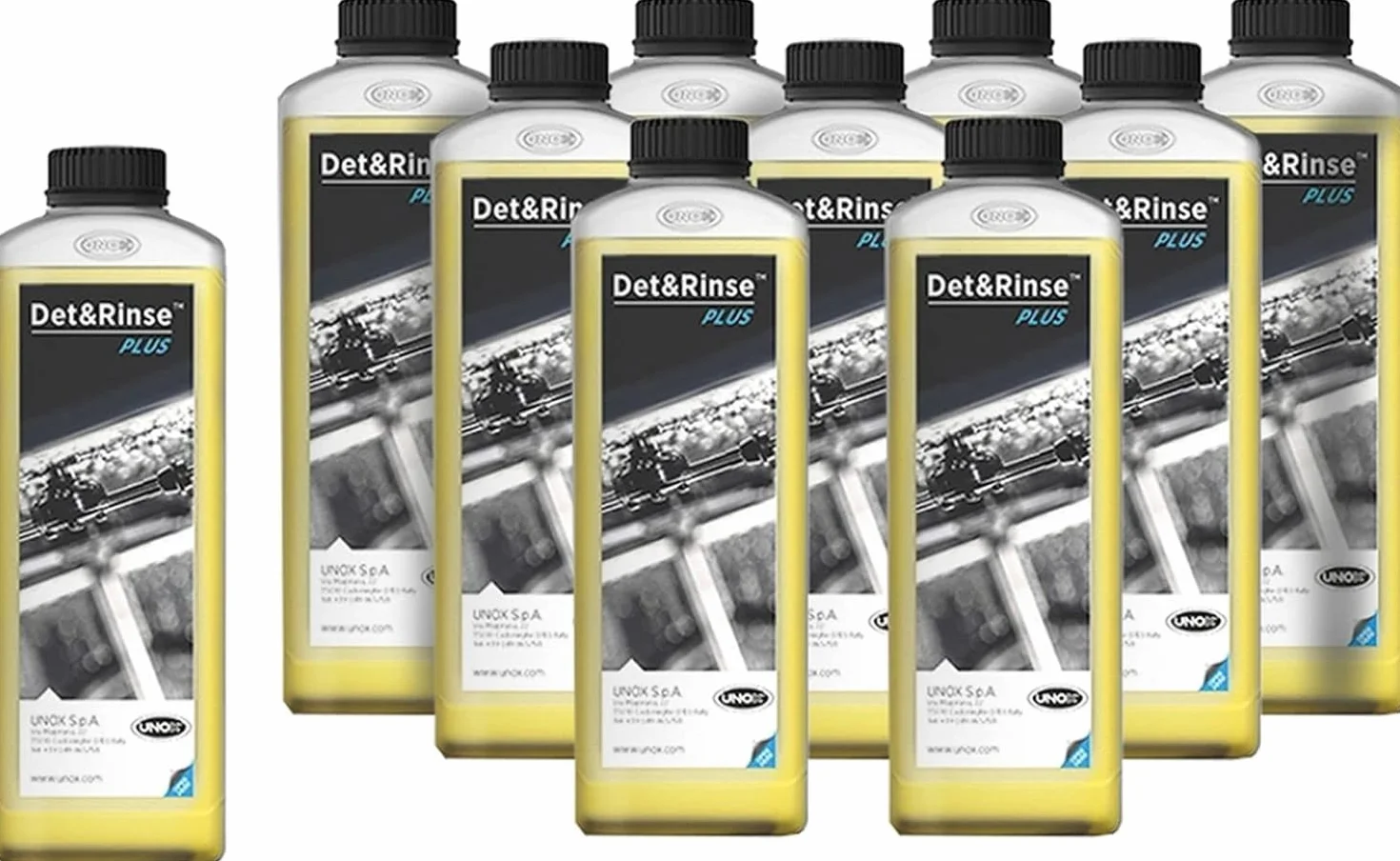 20 × 1 l Unox DET&RINSE Ultra Plus Detergente professionale per la pulizia automatica, prodotto speciale per ammortizzatori combinati e forni ad aria calda Mind.Maps ChefTop BAKERTOP