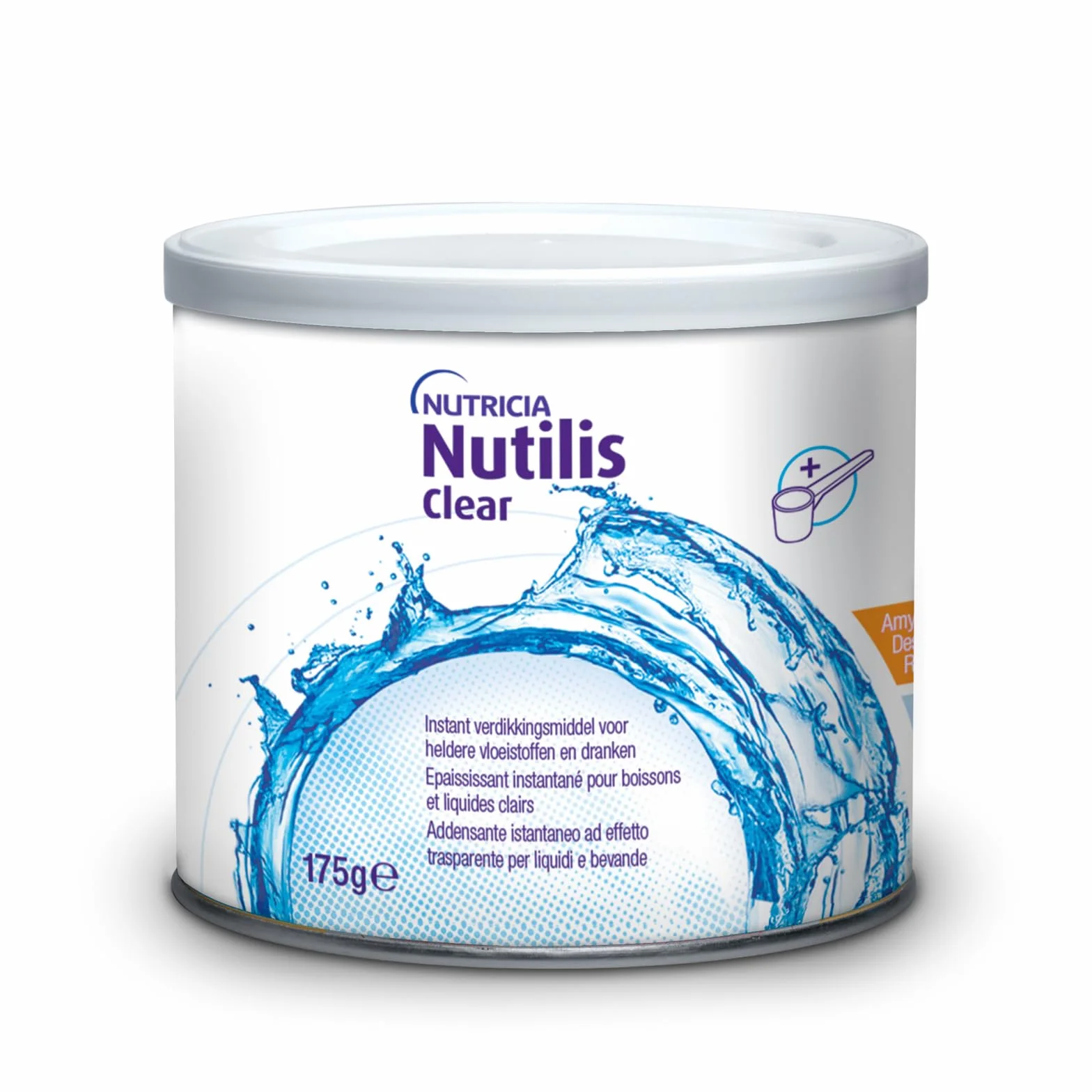 NUTILIS CLEAR - Addensante in Polvere, Insapore e Incolore, indicato per la Gestione Dietetica della Disfagia o Problemi di Masticazione, Alimento a Fini Medici Speciali, Gusto Neutro - 175g