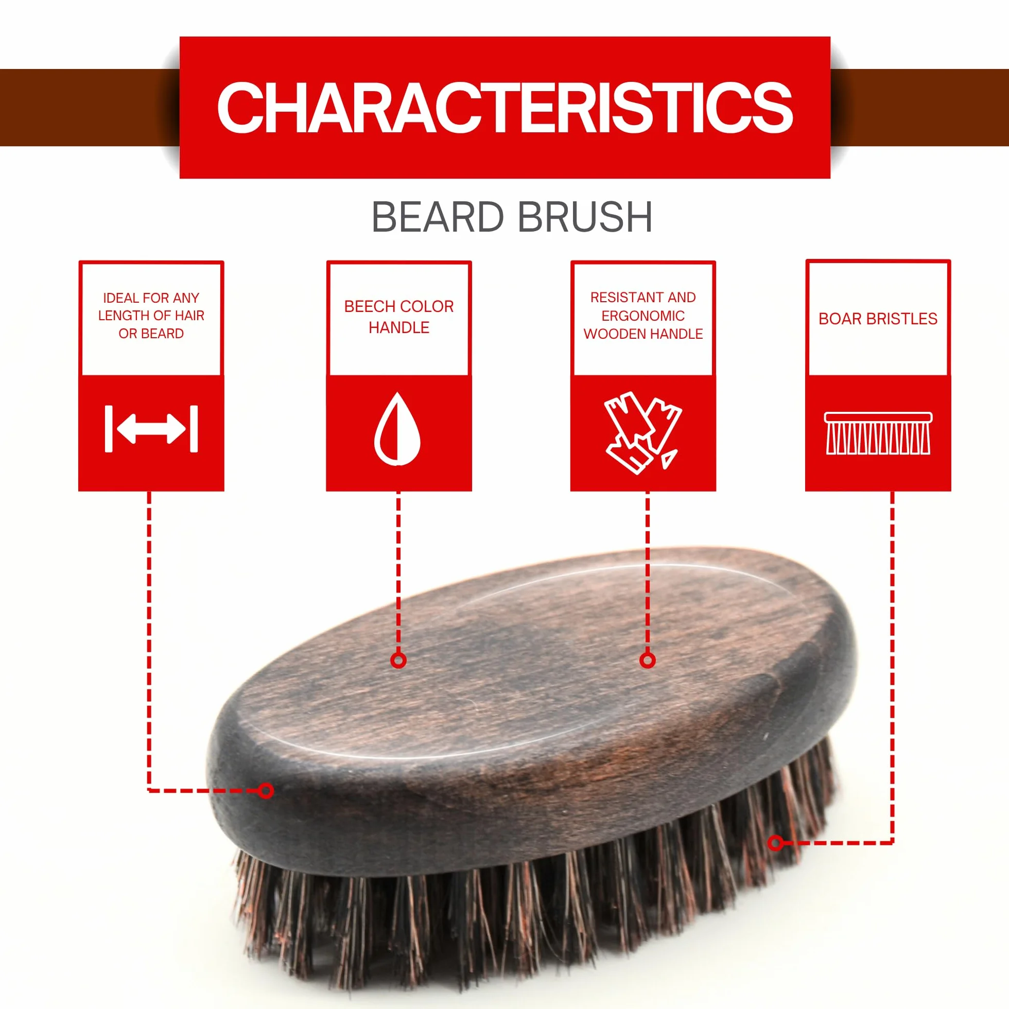 DOJA Barcelona Spazzola per barba da uomo, setole di cinghiale, legno di faggio, materiale durevole, uso versatile, facile da pulire e baffi curati, design pulito per finitura impercabile