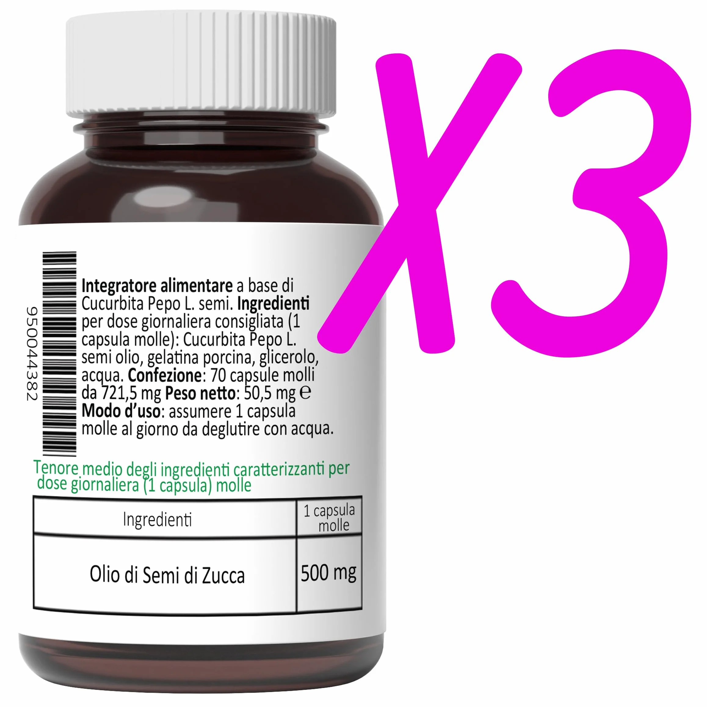 Semi di Zucca Olio Capsule Molli 210 Softgels Acido Linoleico Omega 3-6-9 Olio Spremuto a Freddo