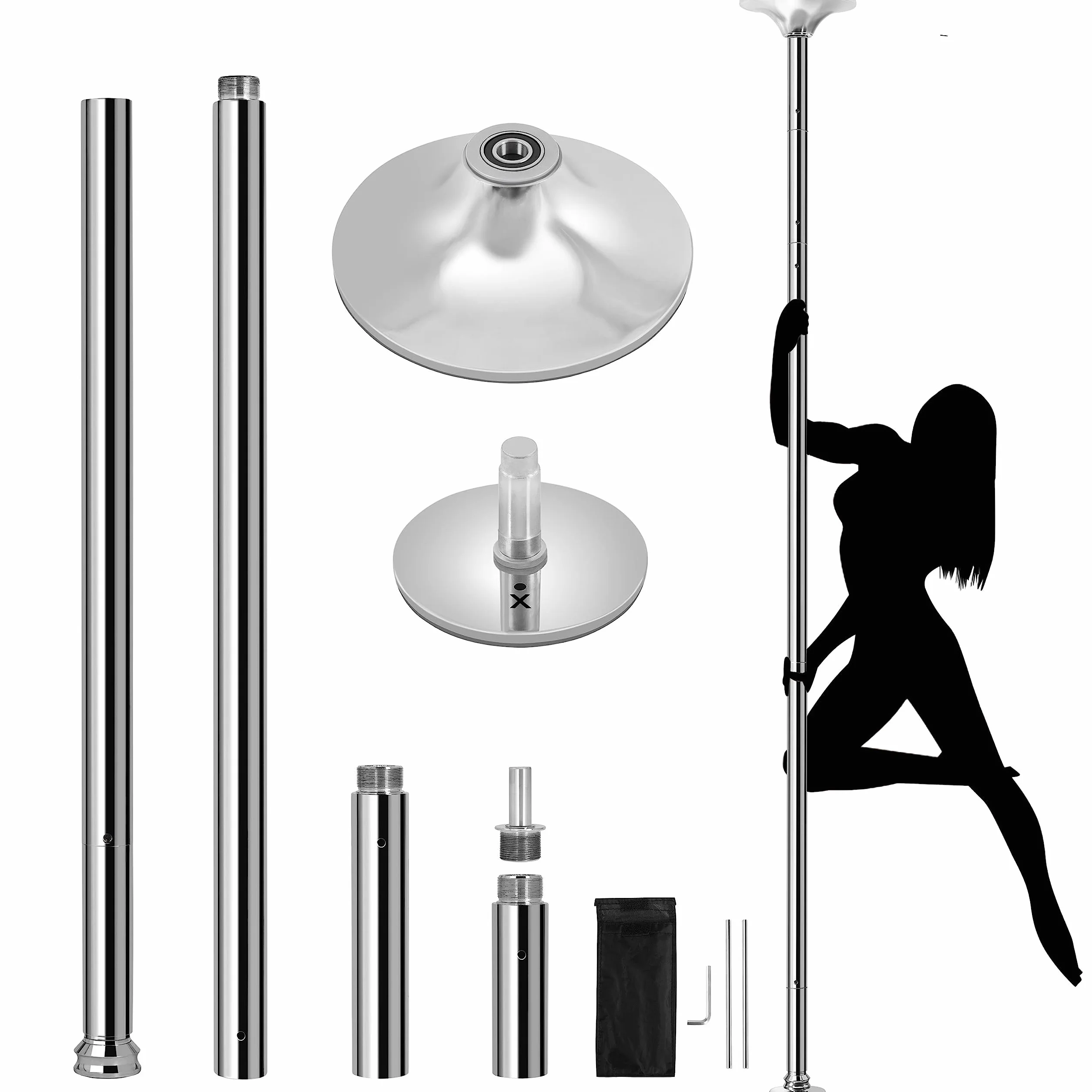 Yaheetech Palo Pole Dance Professionale Regolabile Barra in Acciaio Statico e Girevole Altezza 216,5-275 cm
