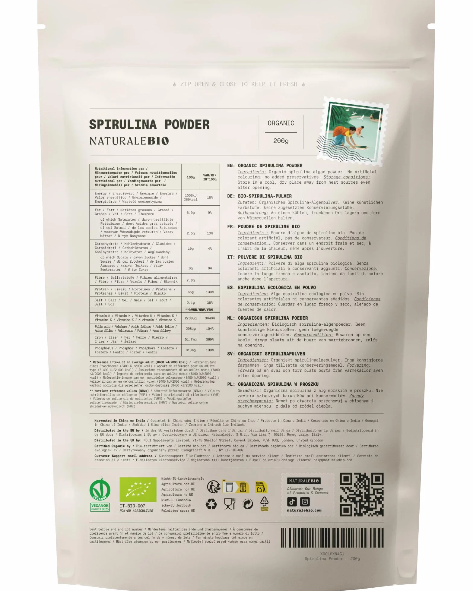 NaturaleBio Alga Spirulina Biologica in Polvere 200g Bio Pura
