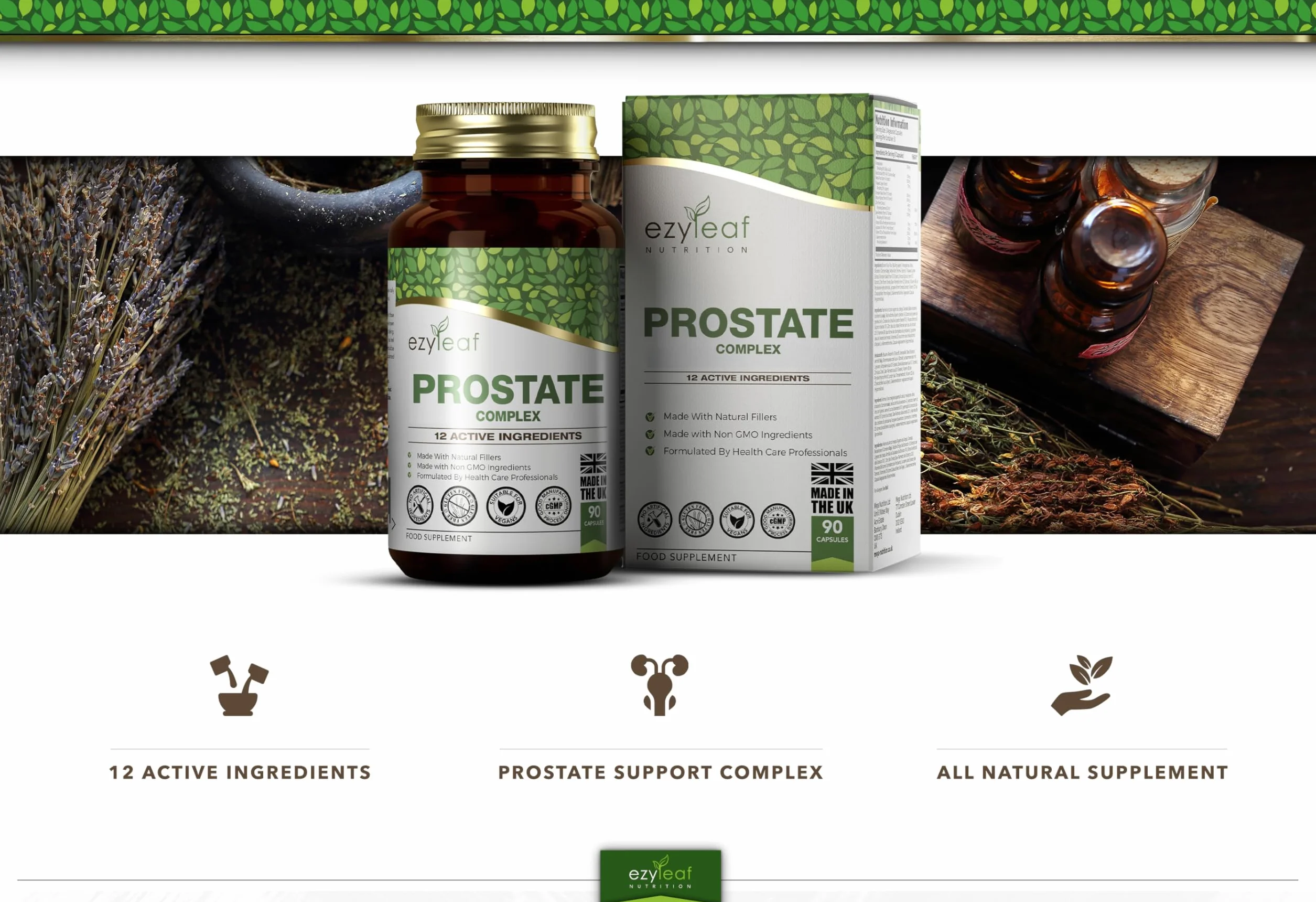 Ezyleaf Prostata Formula Integratori Prostata Alta Potenza per Uomini 90 Capsule Ortica Beta Sitosterolo Zinco Semi di Zucca Boswellia Serrata
