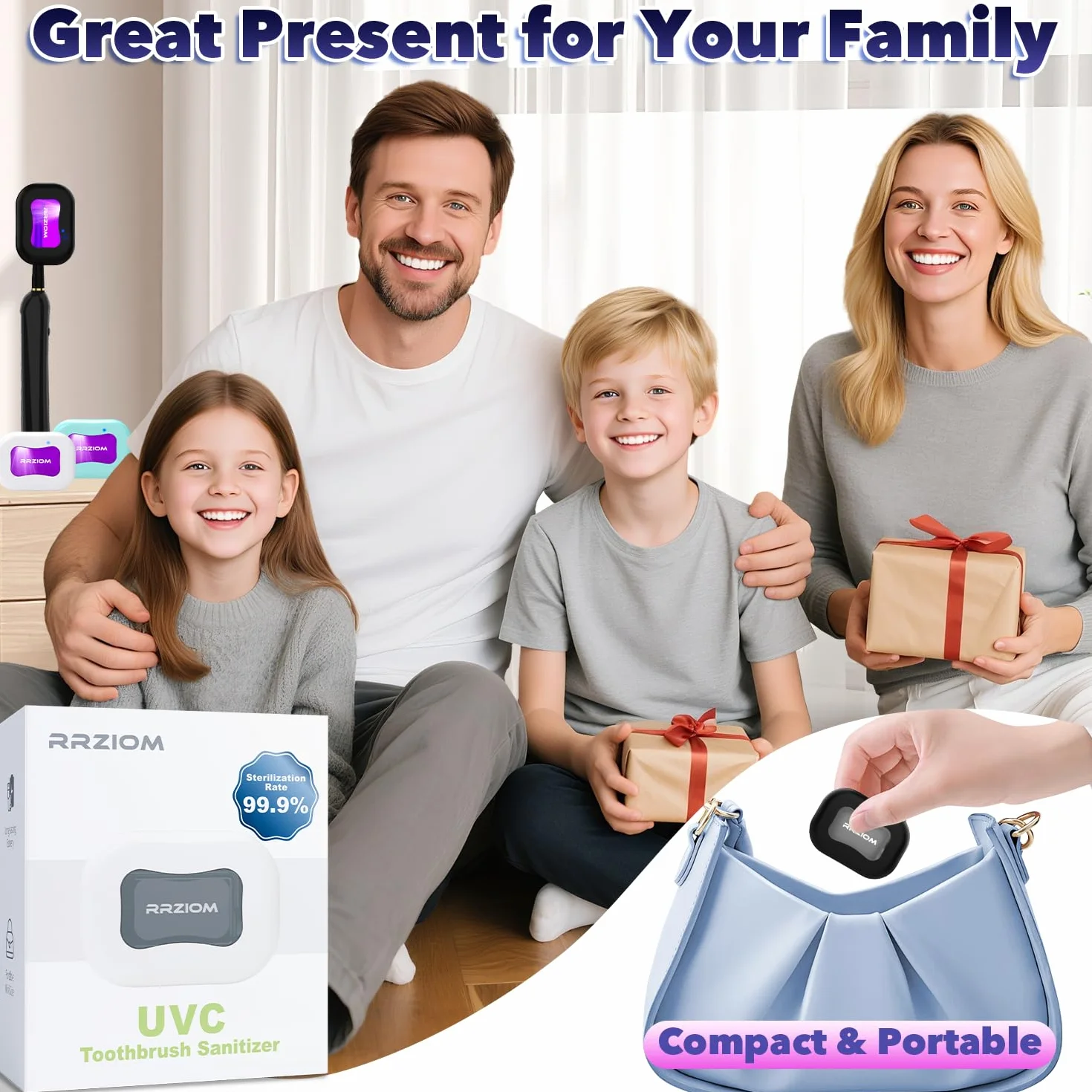Sterilizzatore Spazzolini da Denti, RRZIOM UV-C Disinfettanti Per Spazzolini Ricaricabile Per Viaggi a Casa, Porta Spazzolino UV Per Spazzolini Tutti Gli Spazzolino da Denti (Nero)