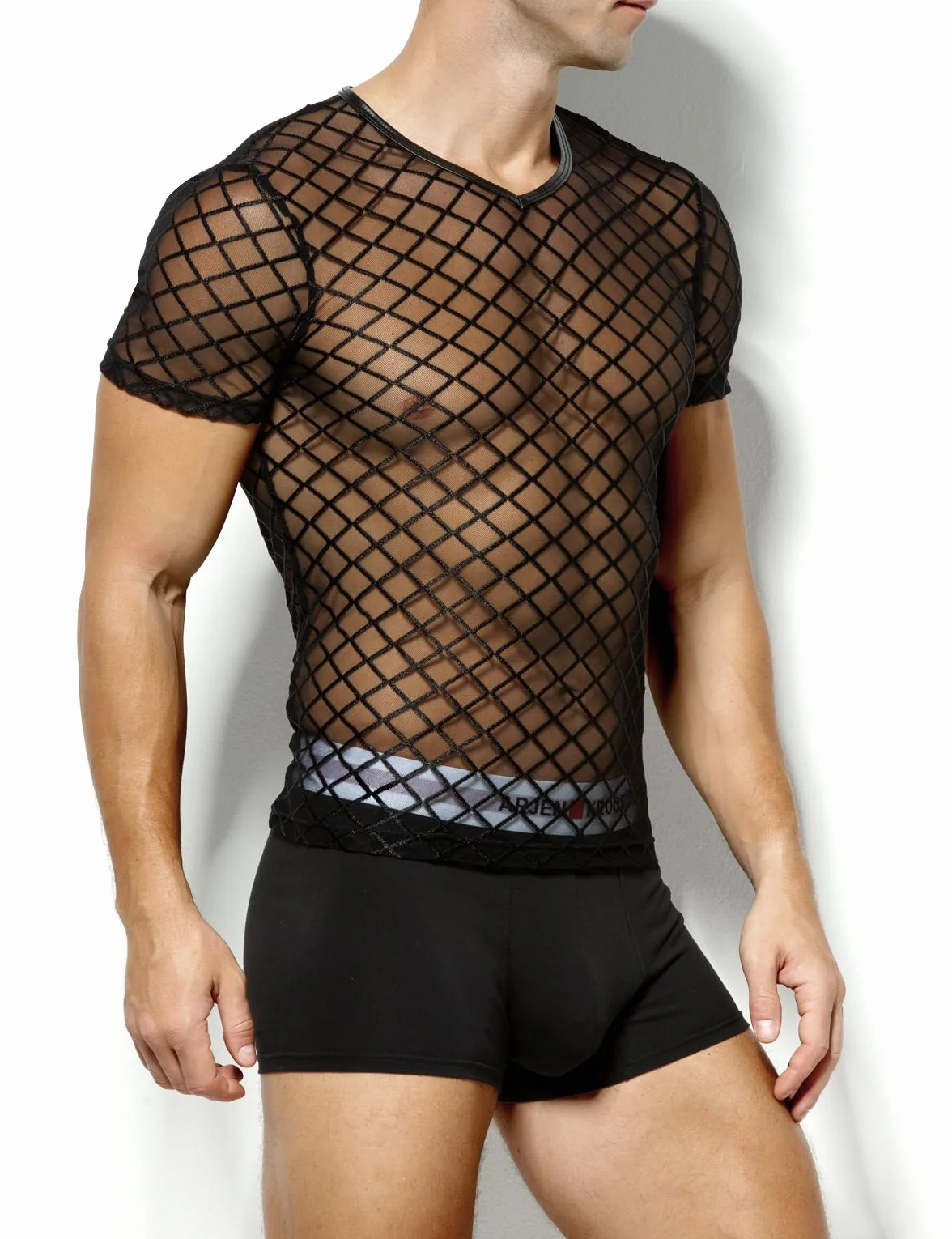 Casey Kevin Maglia Trasparente Uomo Rete Intimo Sexy Mesh Fishnet T-Shirt Camicia Party