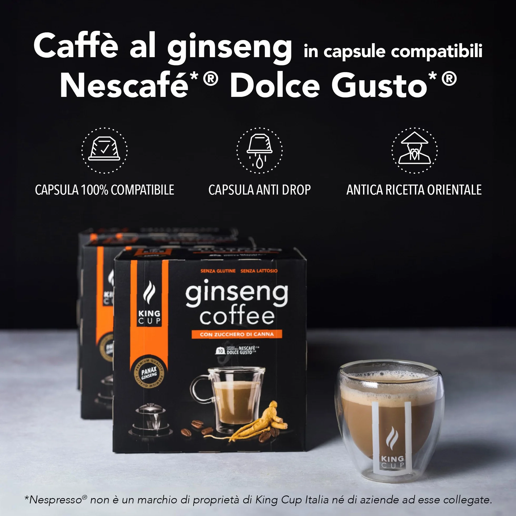Capsule Ginseng King Cup 10pz Compatibili Nescafè Dolce Gusto Senza Glutine Lattosio