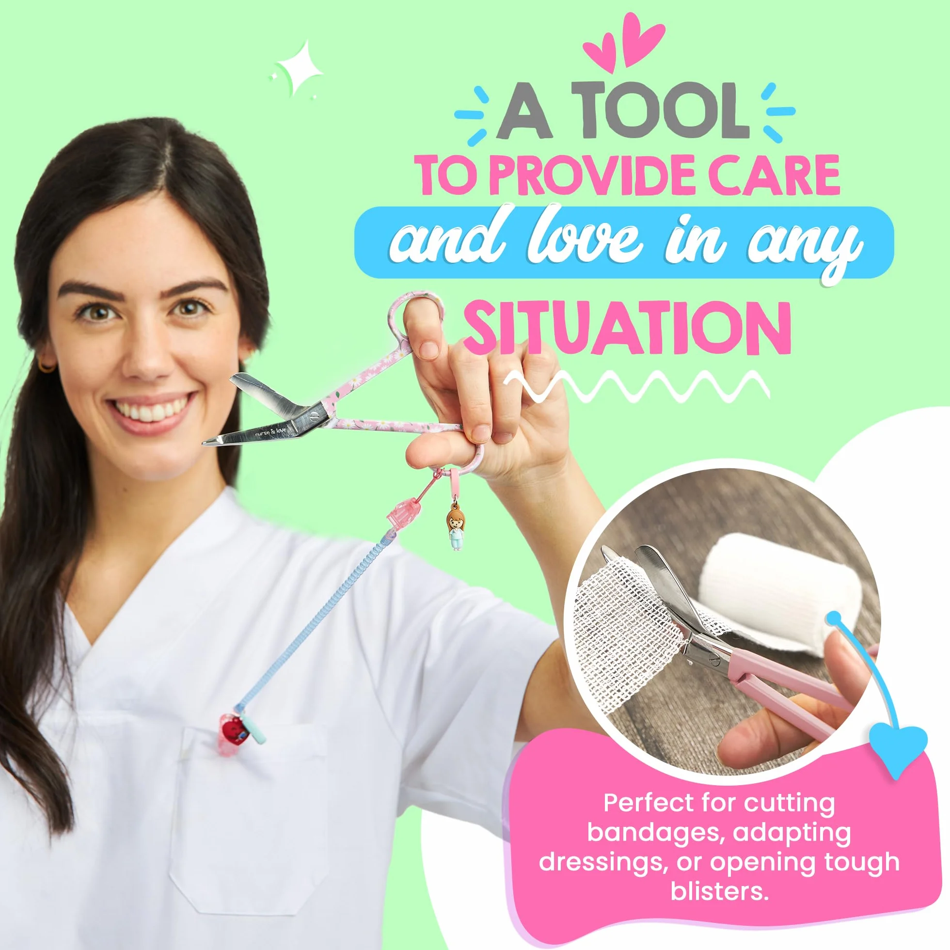 Forbici Infermiere Curve Punta Arrotondata per Bendaggio Kit Pronto Soccorso Accessori Margherite Rosa