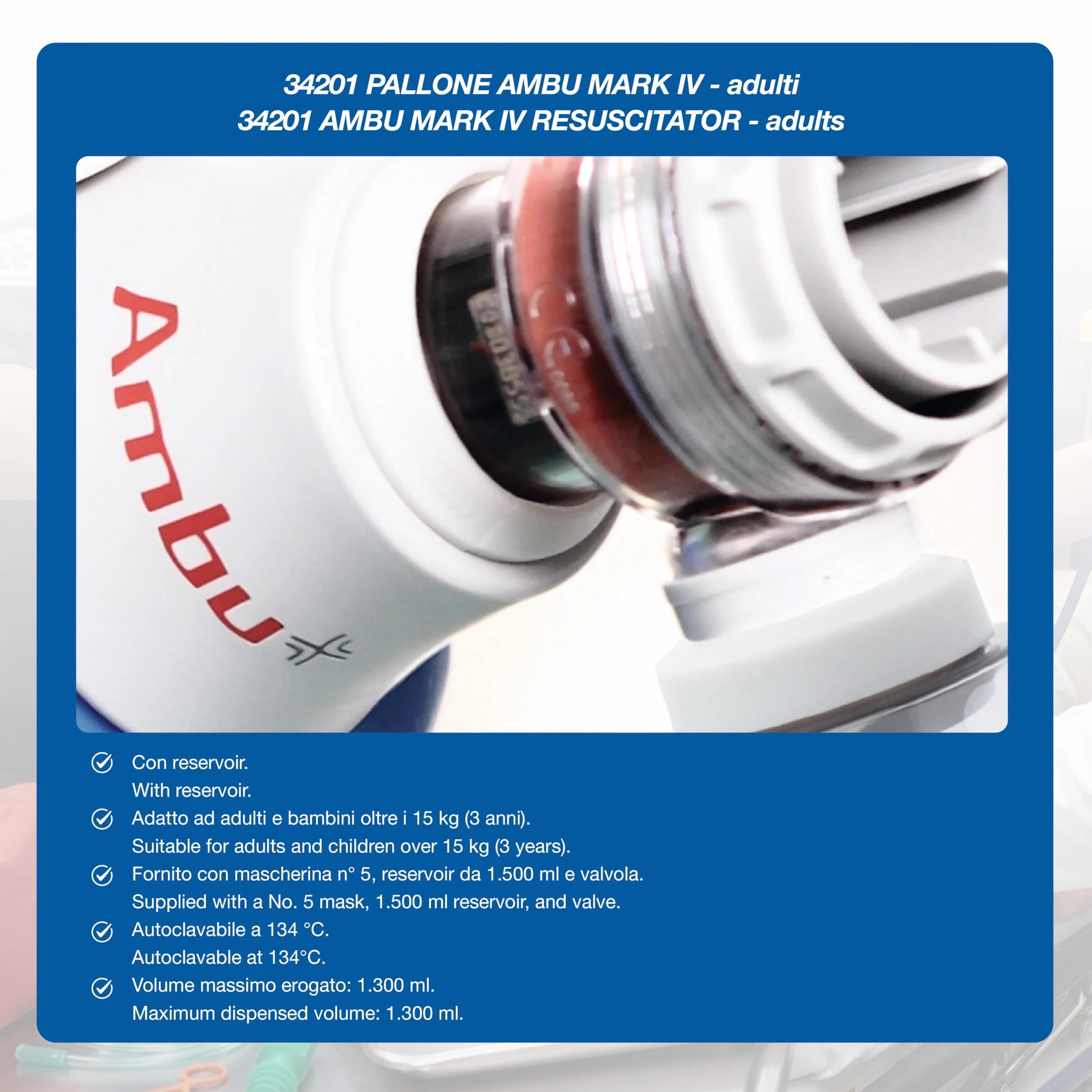AMBU Pallone ambu Mark IV per adulti e bambini reservoir 1500 ml