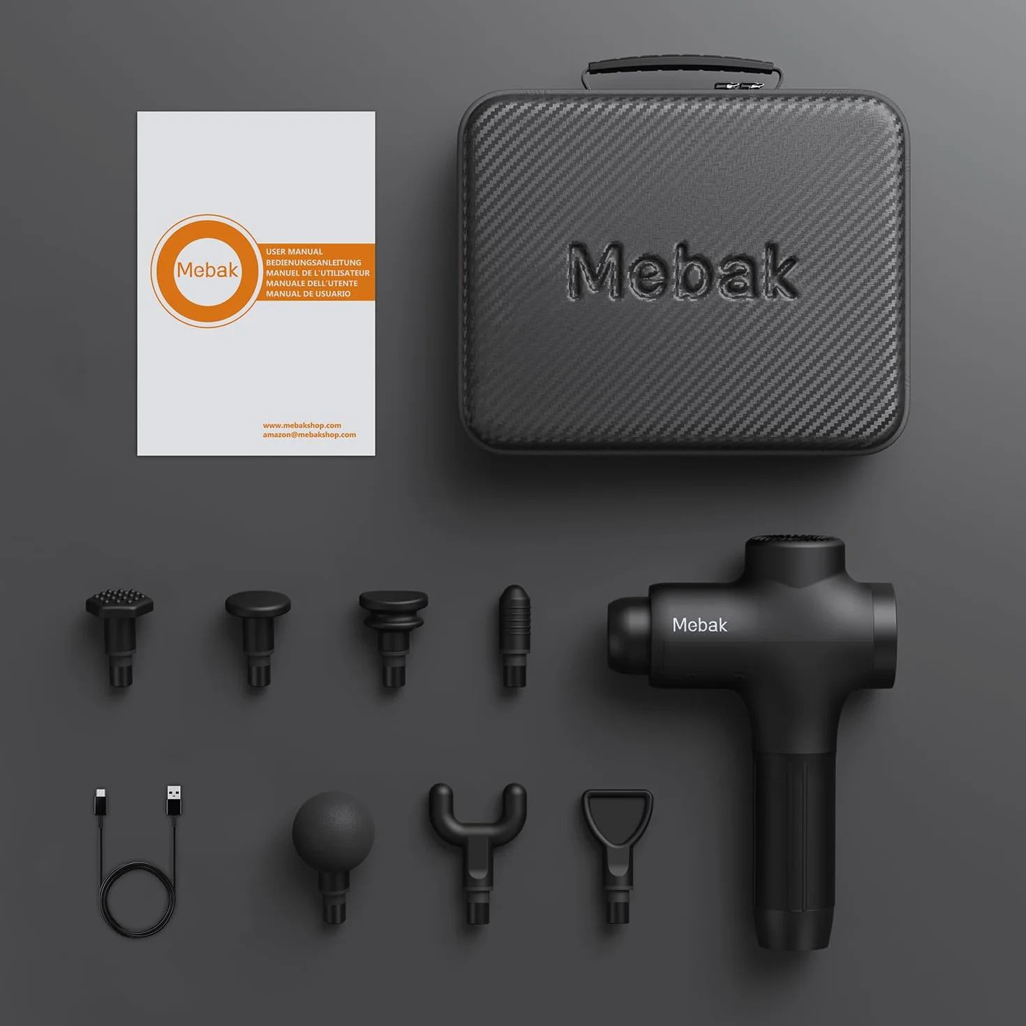 Mebak 3 Pistola Massaggio Muscolare Professionale Pistola Massaggiante Massage Gun Tessuto Profondo Corpo Sollievo Dolore Elettrico Silenzioso Massaggiatore 3200RPM 7 Testa 5 Velocità 12mm Ampiezza