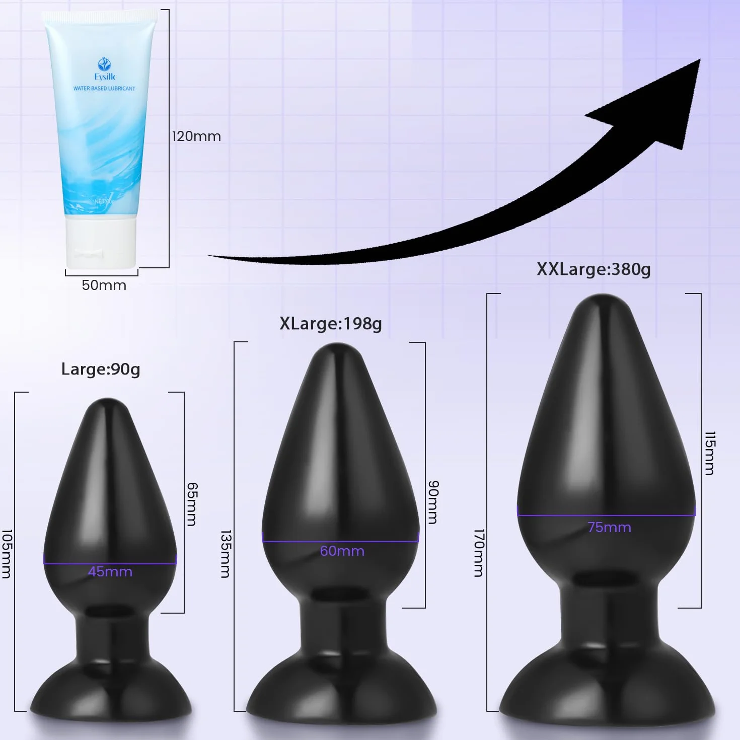 Plug Butt Extra, Plug Anale per Avanzato, Spina Anale Stimolante per Donne e Uomini, con Supporto Adesivo con Lubrificante, uso hands-free (Nero XXL)