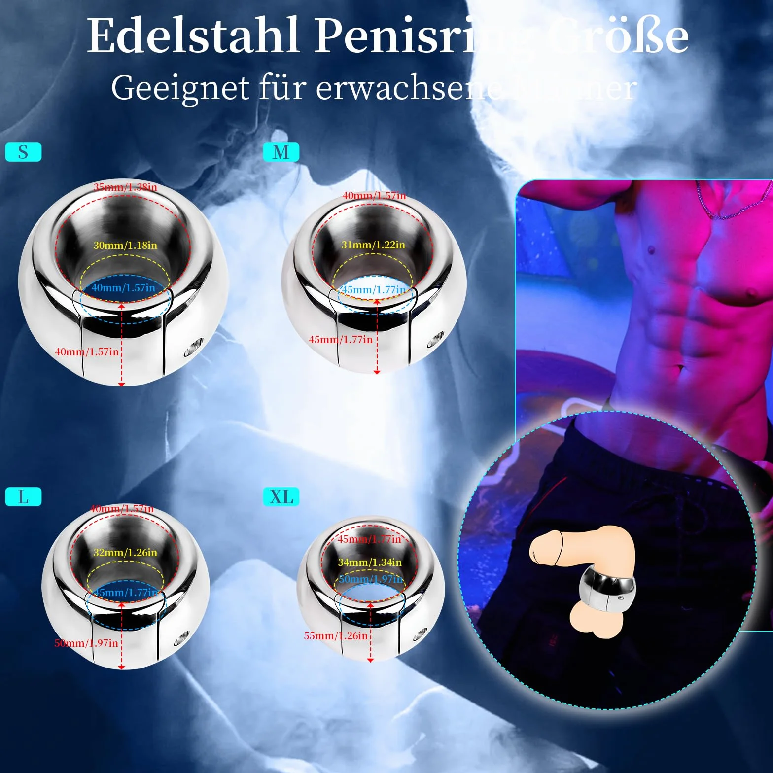 Anelli per testicoli spessi in acciaio inox Anello del pene Scroto pesato Ciondolo in metallo Giocattoli del sesso per uomini (M)