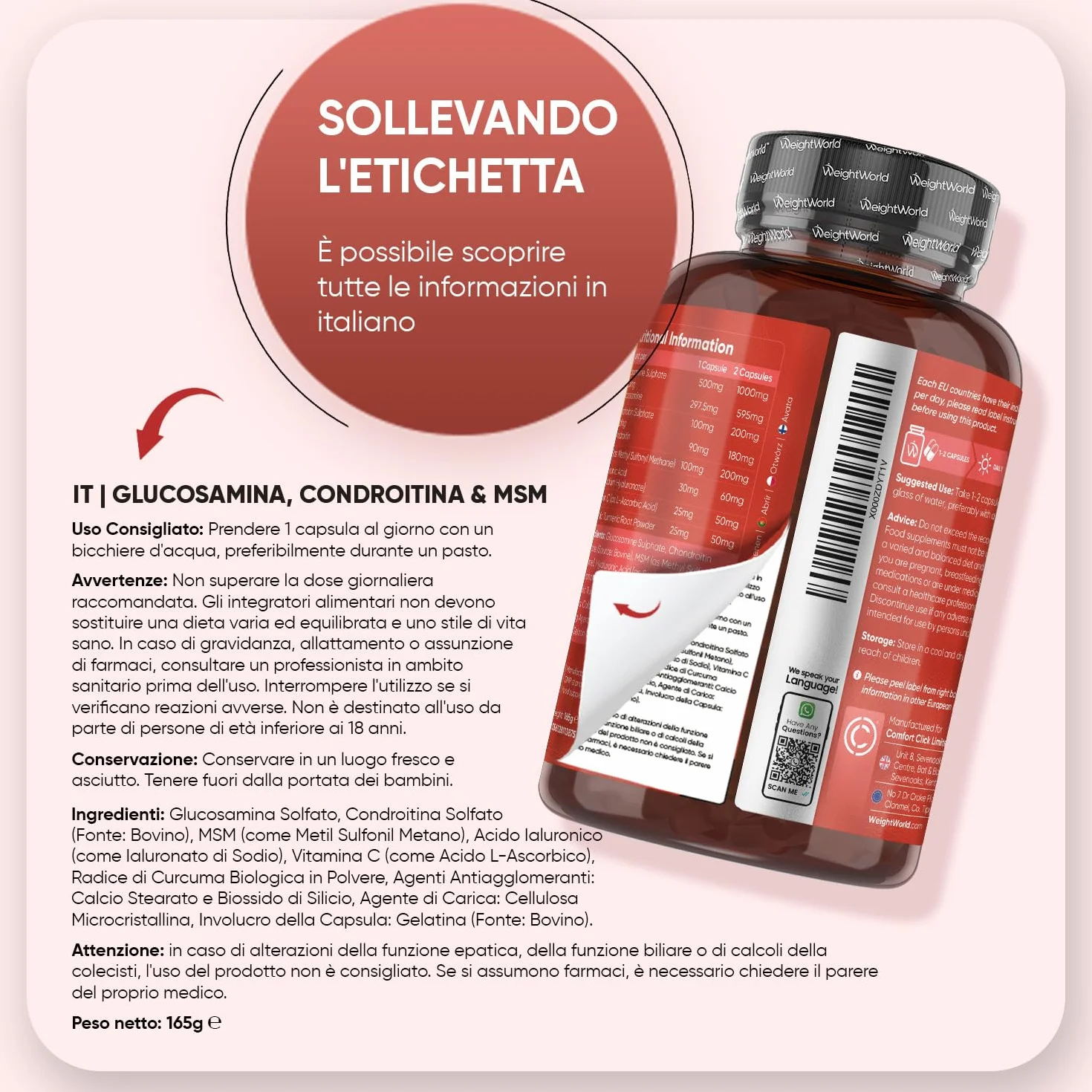 Glucosamina Condroitina MSM, Acido Ialuronico, Vit C e Curcuma, 6 Mesi, Glucosamina Complex, La Vitamina C Contribuisce alla Normale Formazione del Collagene per la Normale Funzione delle Ossa (EFSA)