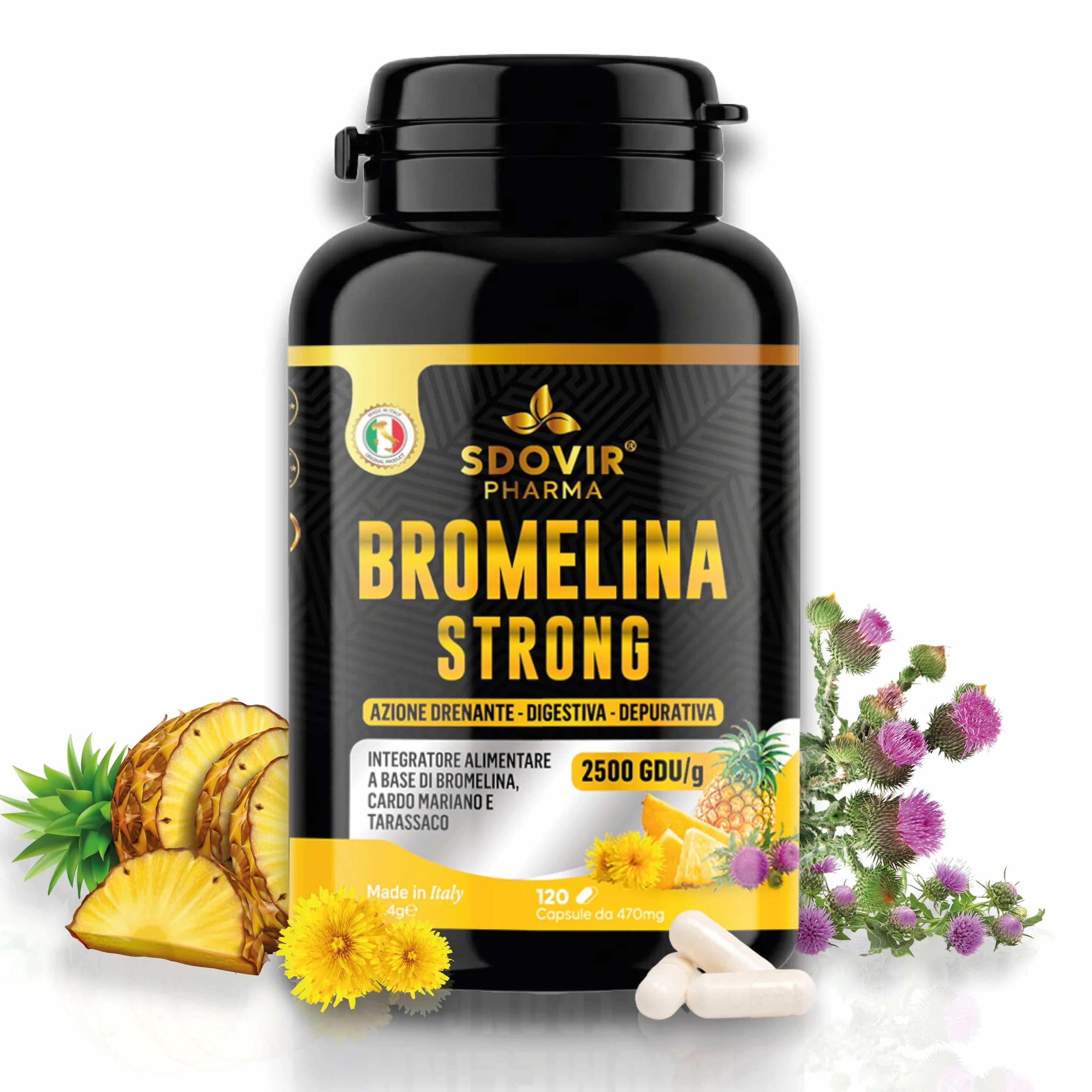 Bromelina Forte Drenante 2500 GDU/g 120 Capsule Anticellulite Detox Fegato