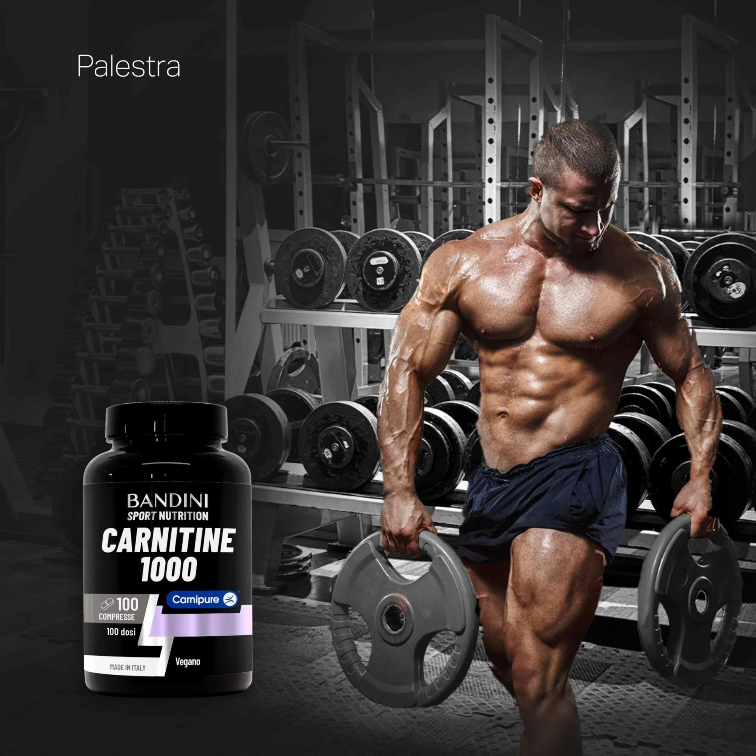 Bandini® L CARNITINA 1000 | 100 Compresse con Carnipure® (100 dosi, 100 giorni) | Integratore con L-Carnitina Tartrato Vegan | Carnitine Pura per Atleti e Sportivi - Energia, Resistenza e Recupero