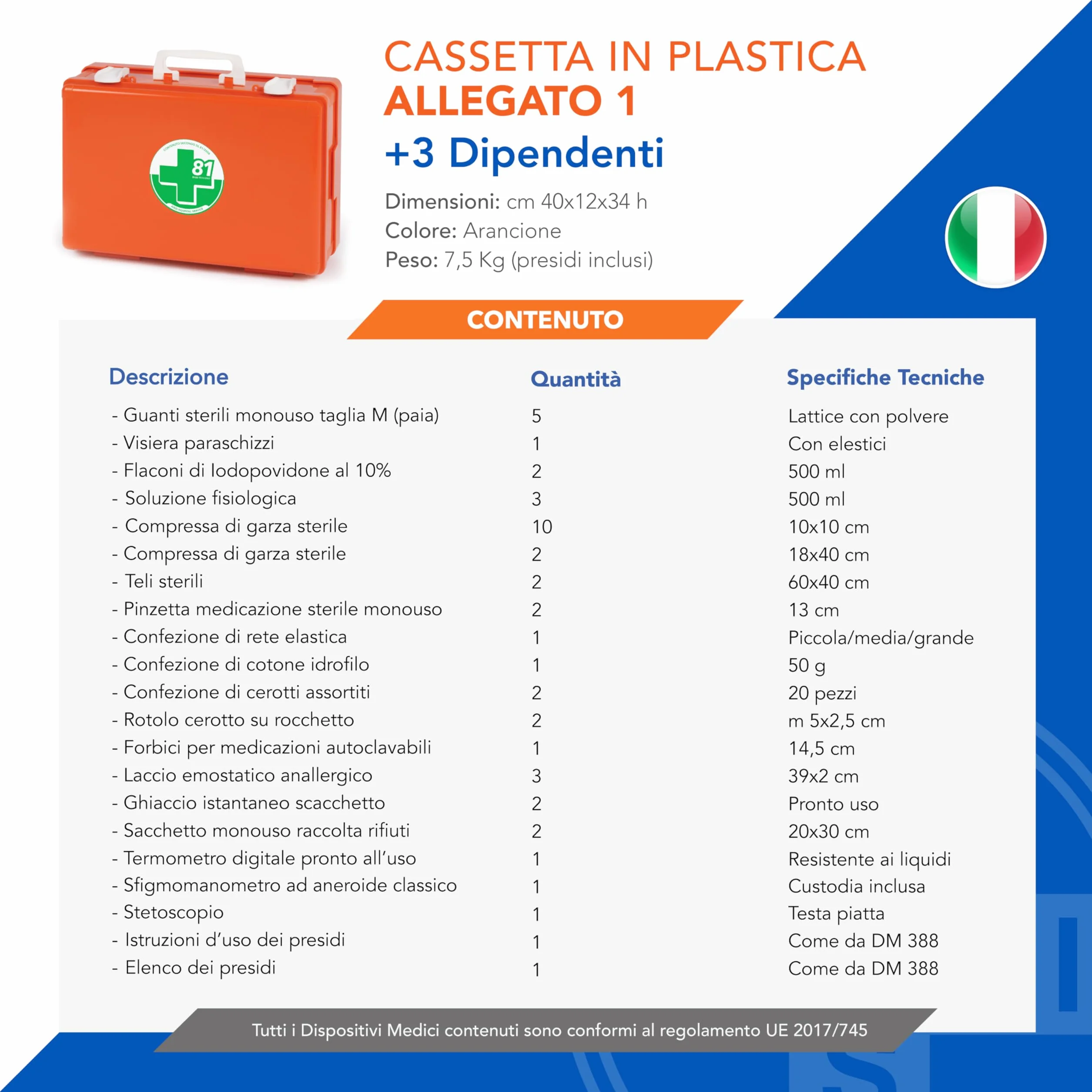 AIESI Cassetta medica pronto soccorso sfigmomanometro conforme DM388 DL81 Made in Italy
