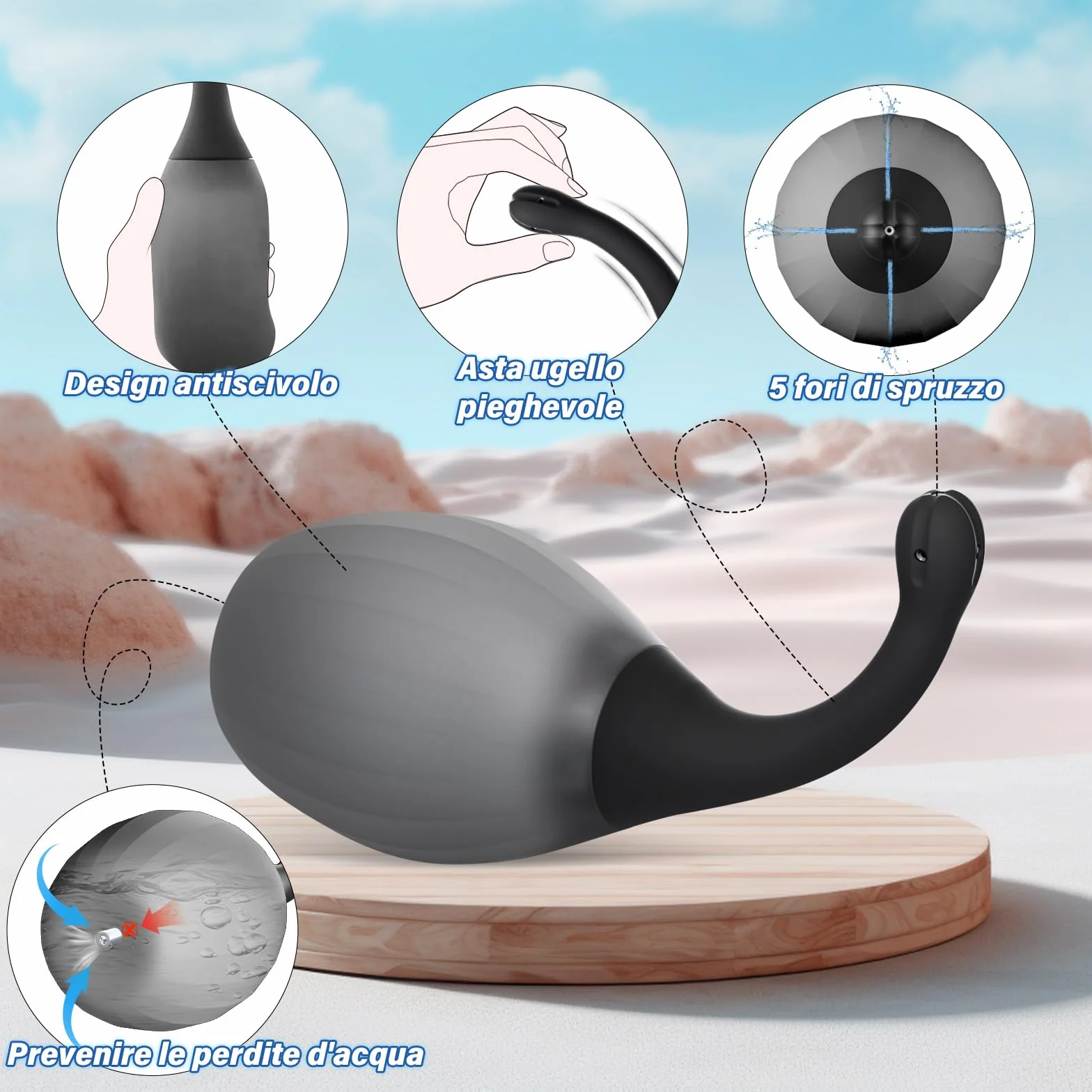 Clistere per Pulizia Ano per Uomini e Donne - Peretta per Clistere per Adulti da 300 ML con Ugello Flessibile per Doccia Anale, Kit Doccia Vaginale in Silicone Antireflusso per Lavaggio Anale e Colon