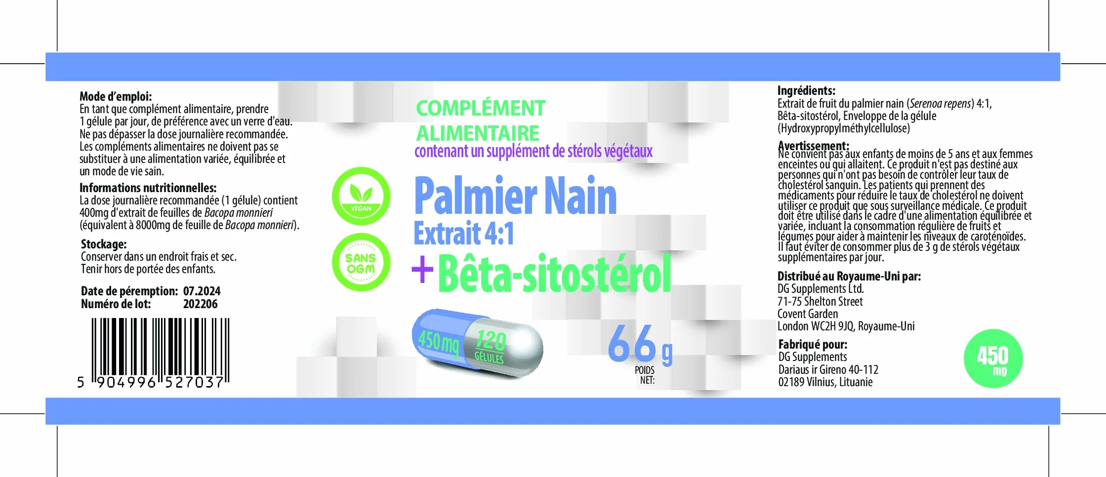 Hepatica Saw Palmetto 4:1 Beta-Sitosterolo 450 mg 120 capsule vegane Serenoa repens GMP