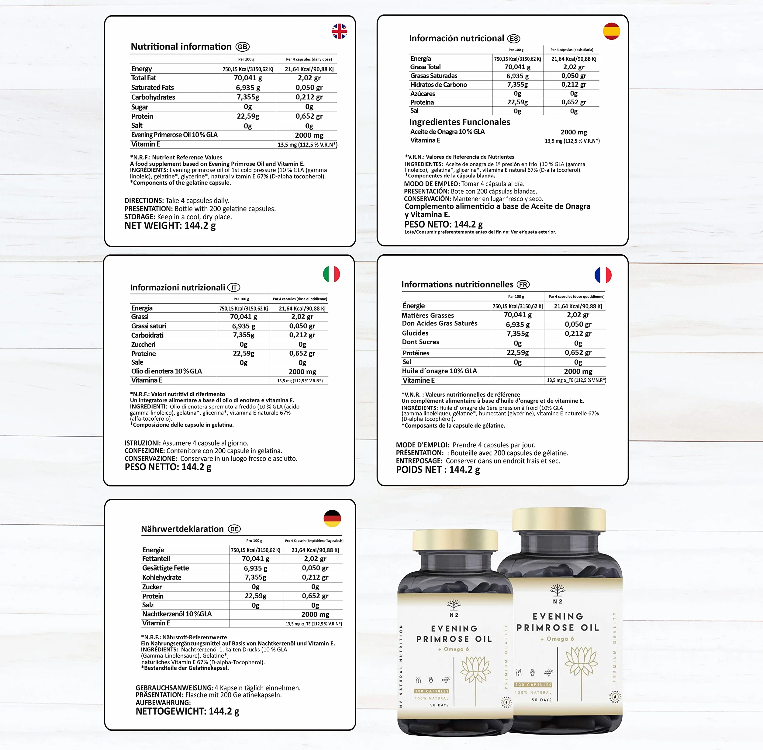 Olio di Enotera 200 Perle 2000 mg 10% GLA con Vitamina E e Omega 6 Integratore Menopausa