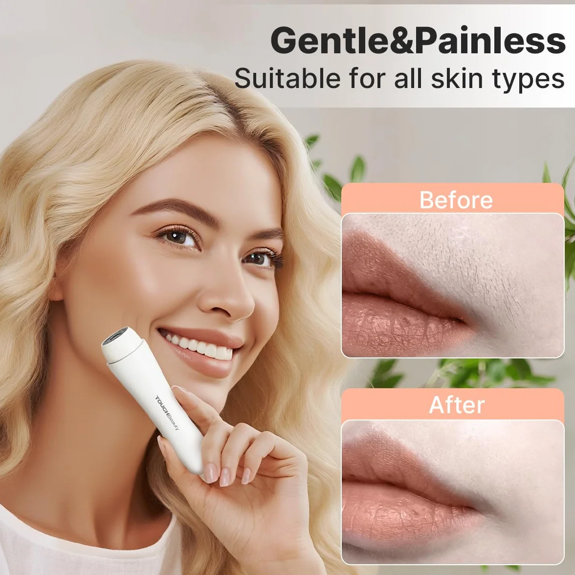 TOUCHBeauty Depilazione facciale per donne, depilazione impeccabile del viso per donne, rasoio per peli di pesca, peli del mento e baffi del labbro superiore, rasoio portatile da donna AG-1653 bianco