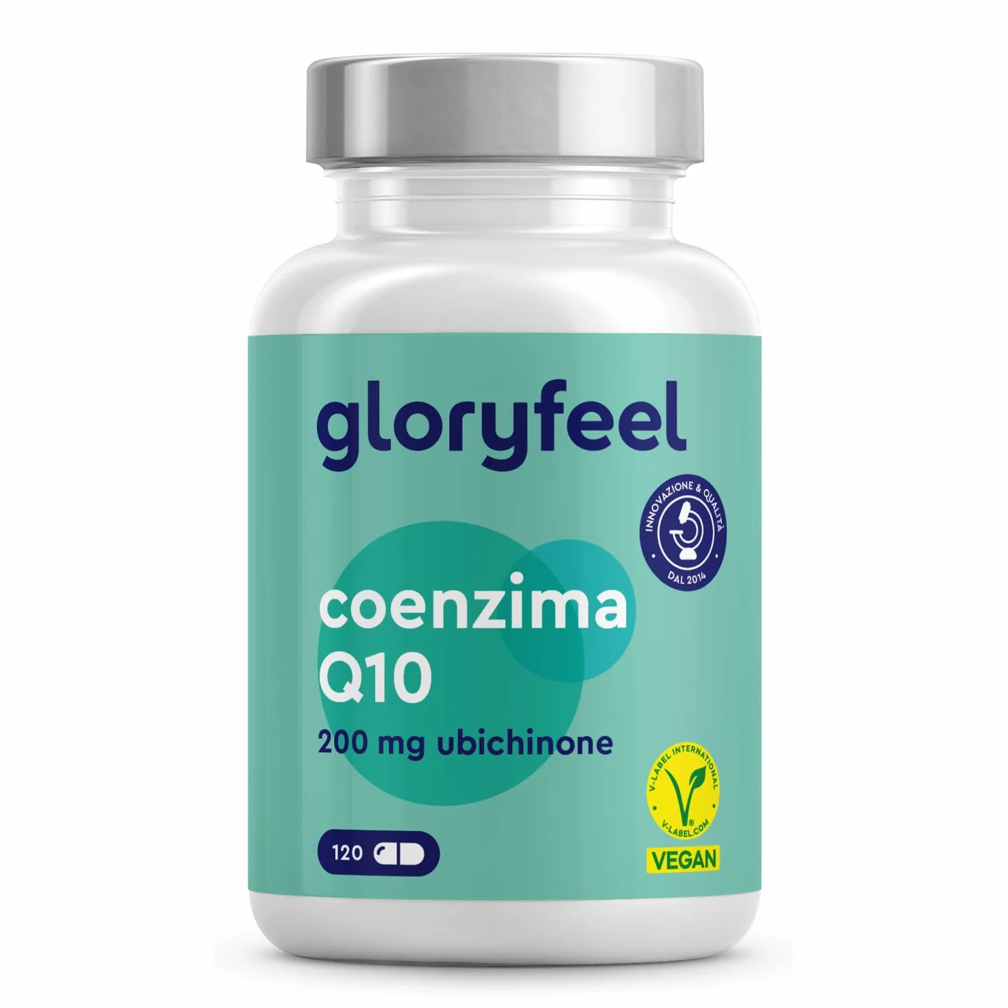 Q10 Coenzima 200 mg Puro, 120 Capsule Ad Alto Dosaggio (Scorta Per 4 Mesi), Coenzima Q10 Integratore Antiossidante Antiage, Capsule di Ubichinone, 100% Vegan, Testato in Laboratorio