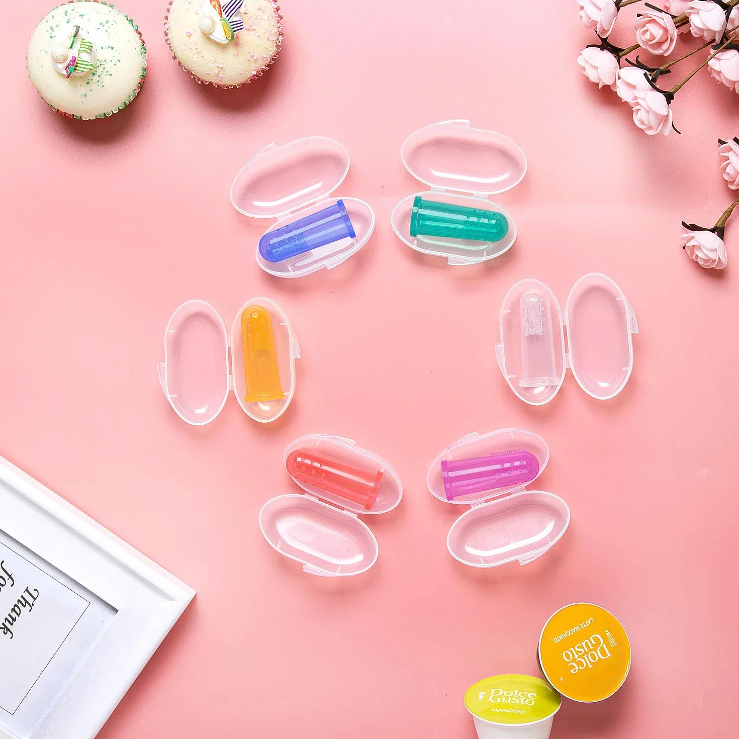 HBselect 6 Pezzi di Spazzolino Bambini da Dito Multicolore con Scatola Spazzolino Denti in Silicone Sicuro e Morbido Pulizia Denti Neonati