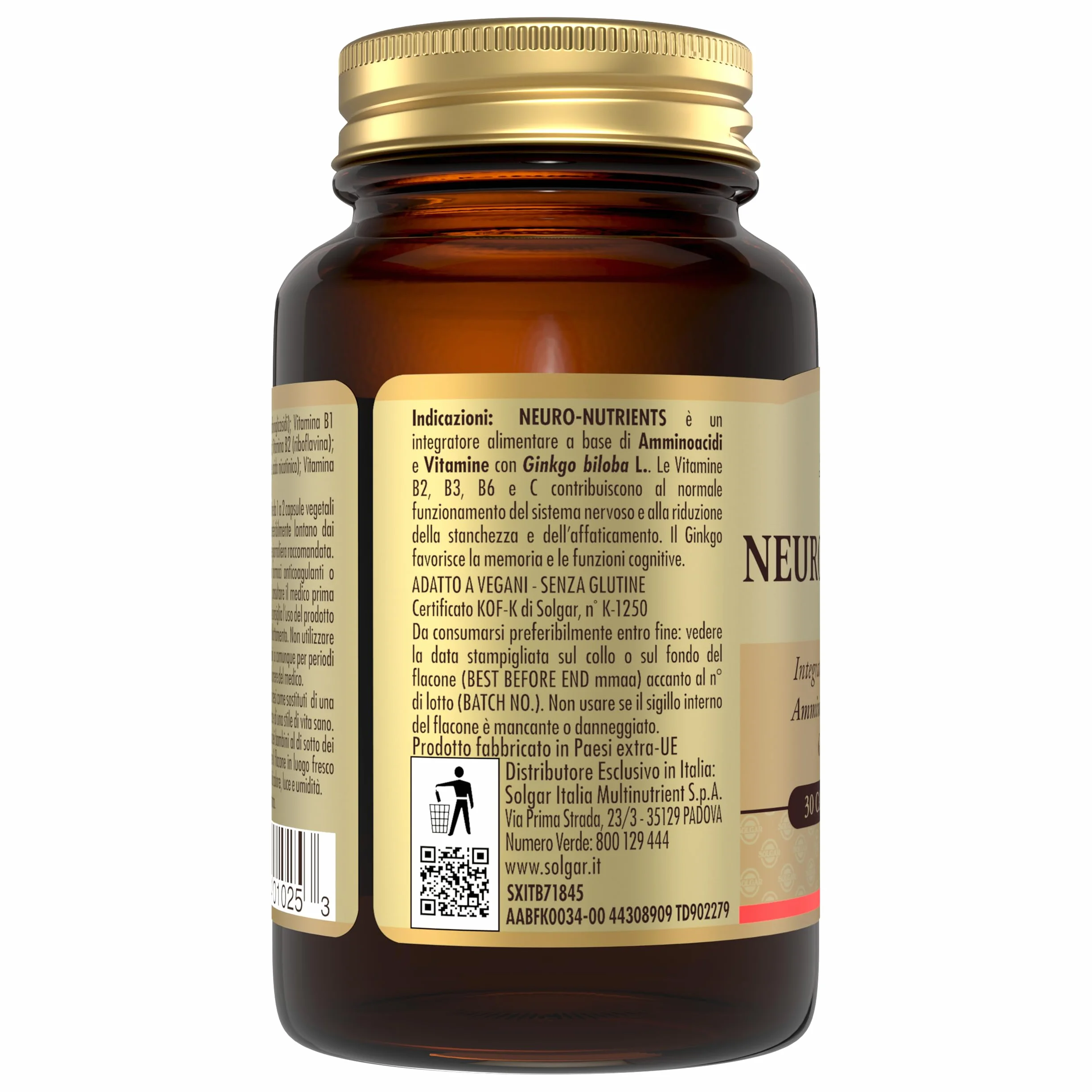 Solgar NEURO NUTRIENTS – Amminoacidi, vitamine del gruppo B e Ginkgo biloba, 30 capsule vegetali