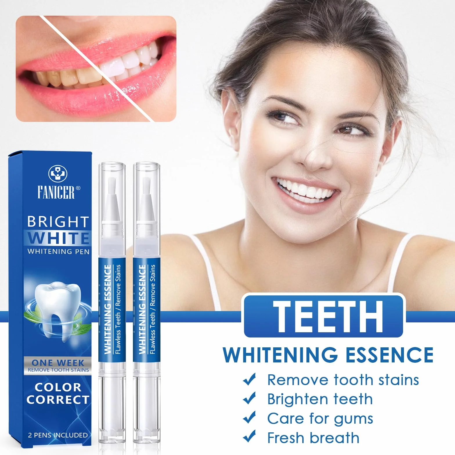 Penna Sbiancante Denti Kit Sbiancamento Dentale 2 Pezzi