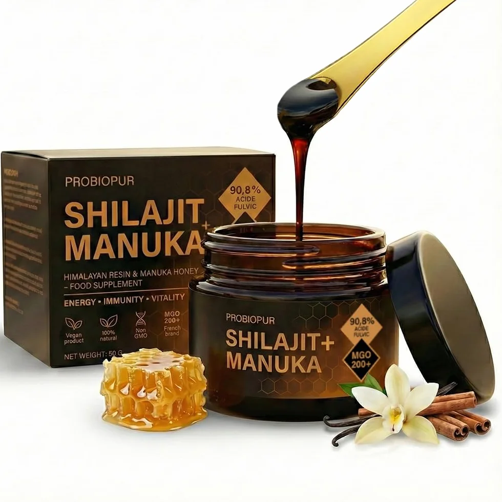PROBIOPUR – Shilajit + Miele di Manuka (50 g) – Formula esclusiva 2 in 1 – Resina 100% pura dell’Himalaya + Manuka MGO 200+ – 90% acido fulvico – 100% naturale