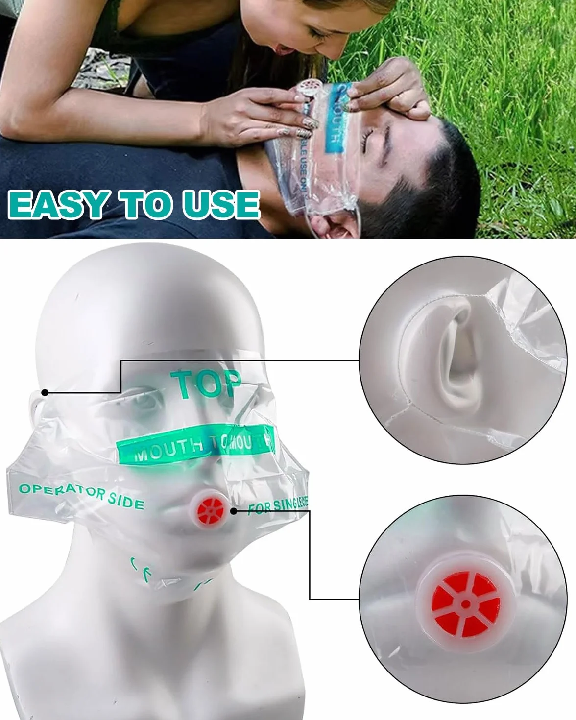 5 Pcs Pocket Mask Primo Soccorso Face Mask CPR with Keychain Barrier Valve