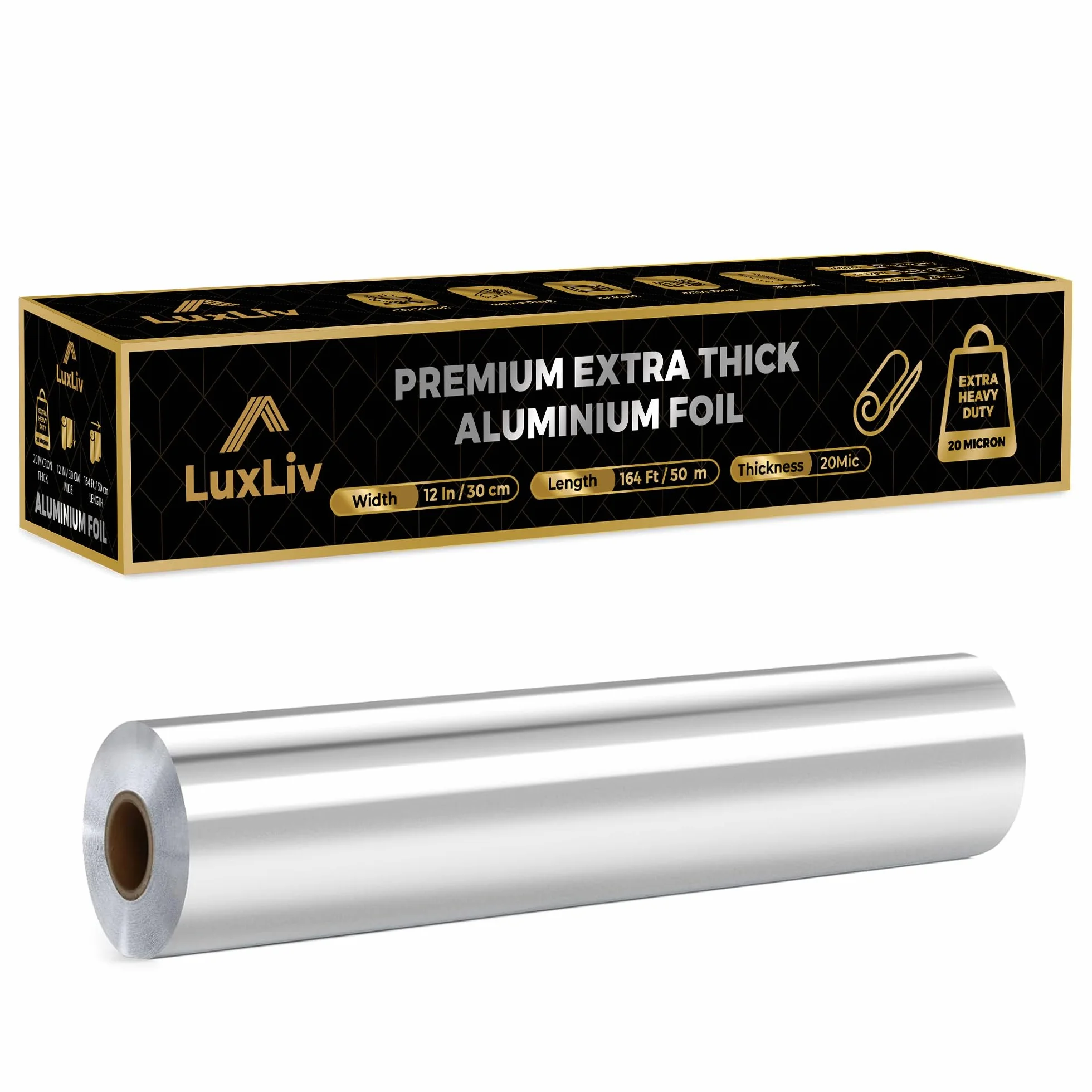 Rotolo di alluminio resistente 30 cm x 50 m spessore extra per industria alimentare LuxLiv®