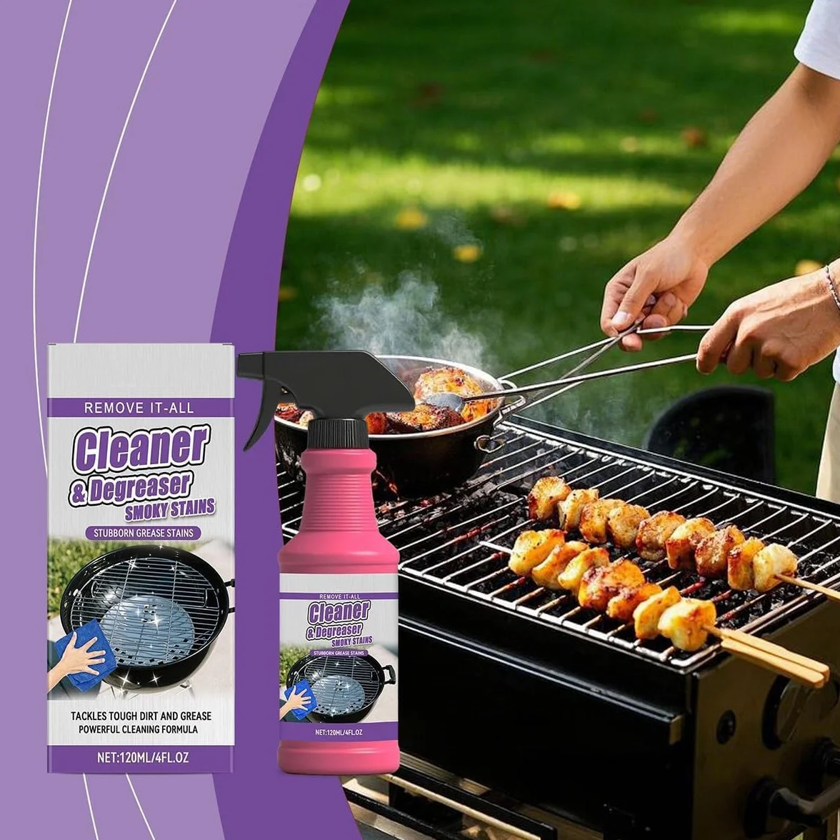 Fast-Acting Heavy-Duty Grill Degreaser Spray, 120ml BBQ Grill Cleaner for Outdoor Grills, Heavy Duty Degreaser Cleaner Spray, All Purpose Heavy Oil Cleaning Agent for Barbecue Grills (1set)