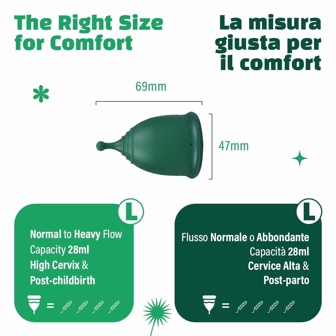 Shordy Coppa mestruale, set di 2 – Large with Mini Box, 100% Medical Grade tazza mestruale in silicone per l'igiene femminile, un'alternativa migliore e più sicura a bendaggi e tamponi