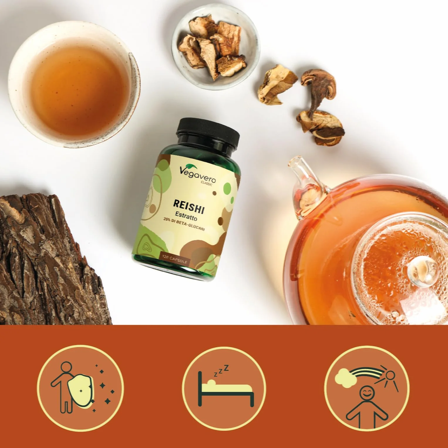 REISHI Vegavero | 27.300 mg (14:1) | con 40% Polisaccaridi + 20% Beta Glucani | Ganoderma Lucidum Puro | Analisi di Laboratorio | 120 capsule | Vegan