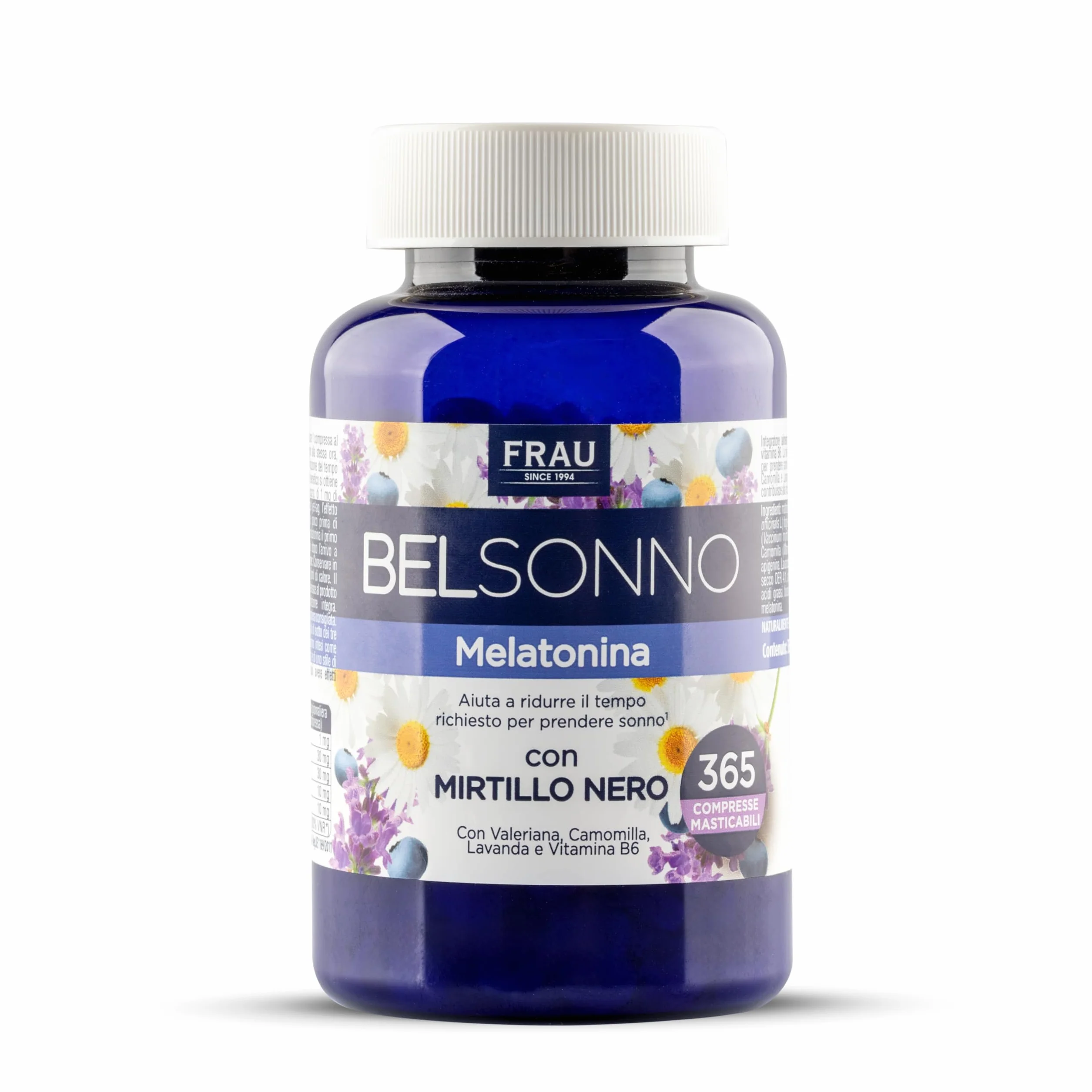 FRAU BEL SONNO Melatonina 365 Compresse Masticabili Integratore per il Sonno con Valeriana, Camomilla, Lavanda e Vitamina B6