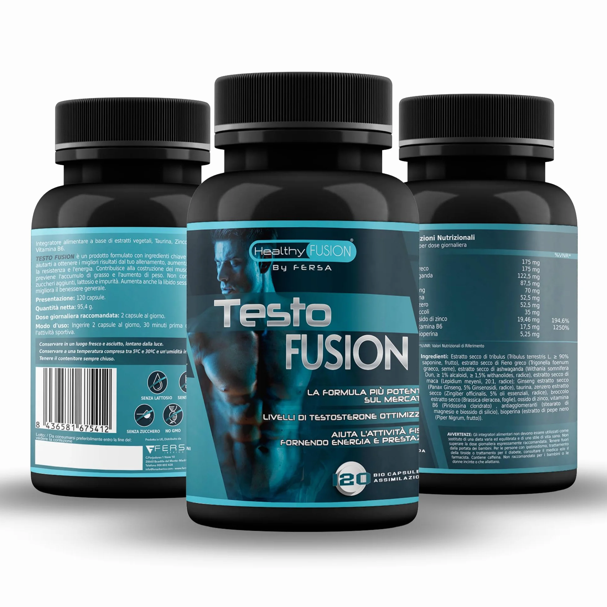 Healthy Fusion Booster Testosterone | Potenziante naturale del testosterone | Taurina + Maca andina, Ginseng | Energizzante 120 capsule