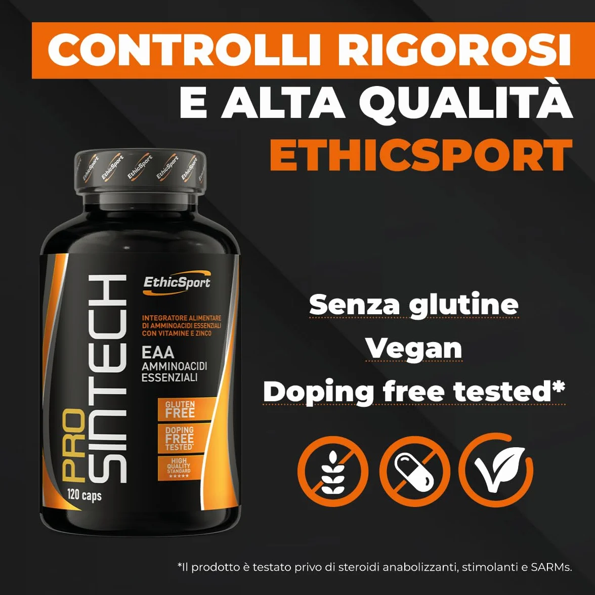 EthicSport - Prosintech - Barattolo da 120 cps - Integratore Alimentare di Amminoacidi Essenziali (EAA) con Vitamine e Zinco, utile per massimizzare la sintesi proteica