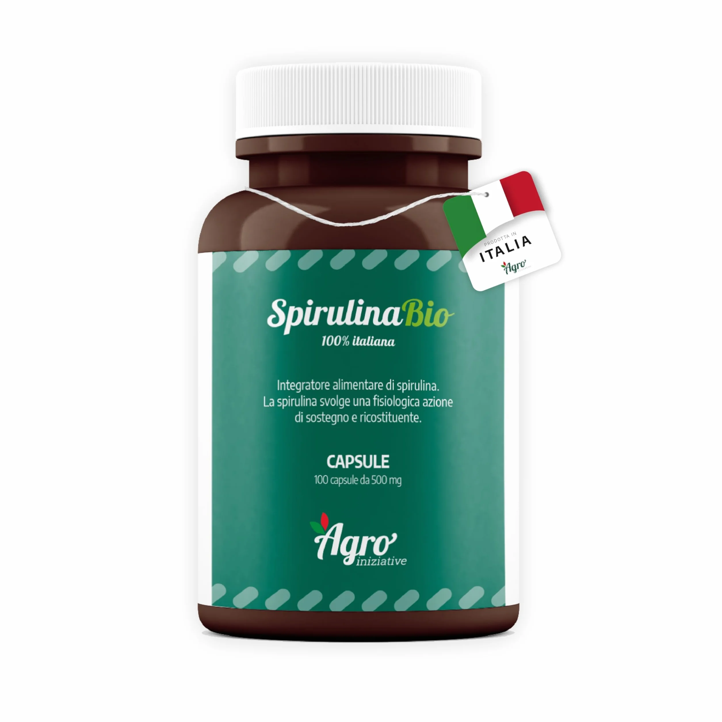 AGROINIZIATIVE SPIRULINA BIO 100 Cps Integratore Spirulina Pura 500 Mg Senza Glutine