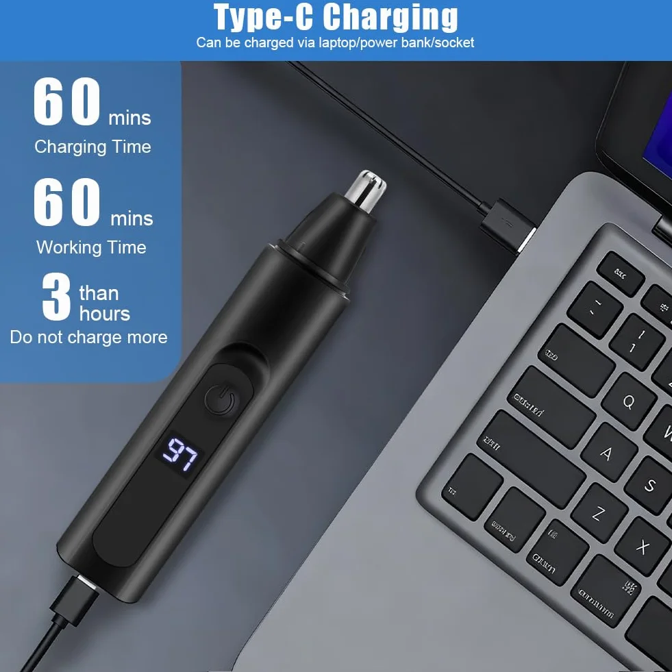Ricaricabile Tagliapeli Naso USB Rasoio Orecchie con Display Batteria per Nasa Barba Sopracciglia