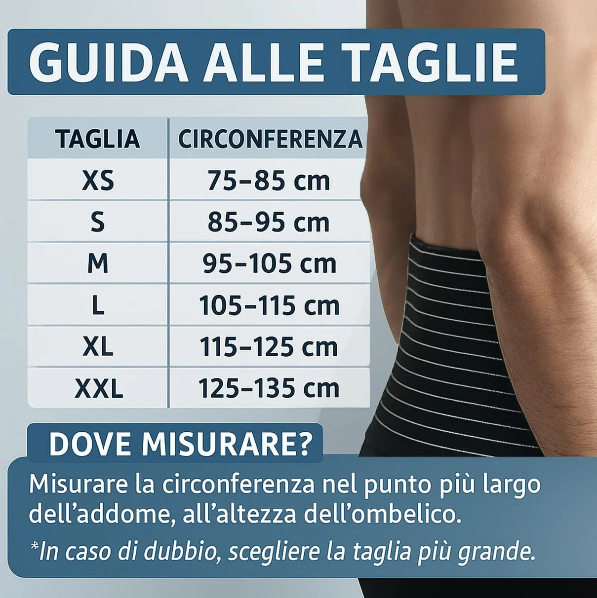 BODYPERFECT Fascia ernia ombelicale Pancera post operatoria Cintura post parto Elasticizzata A Strappo Altezza 20 Cm Made in Italy (Bianco, S)