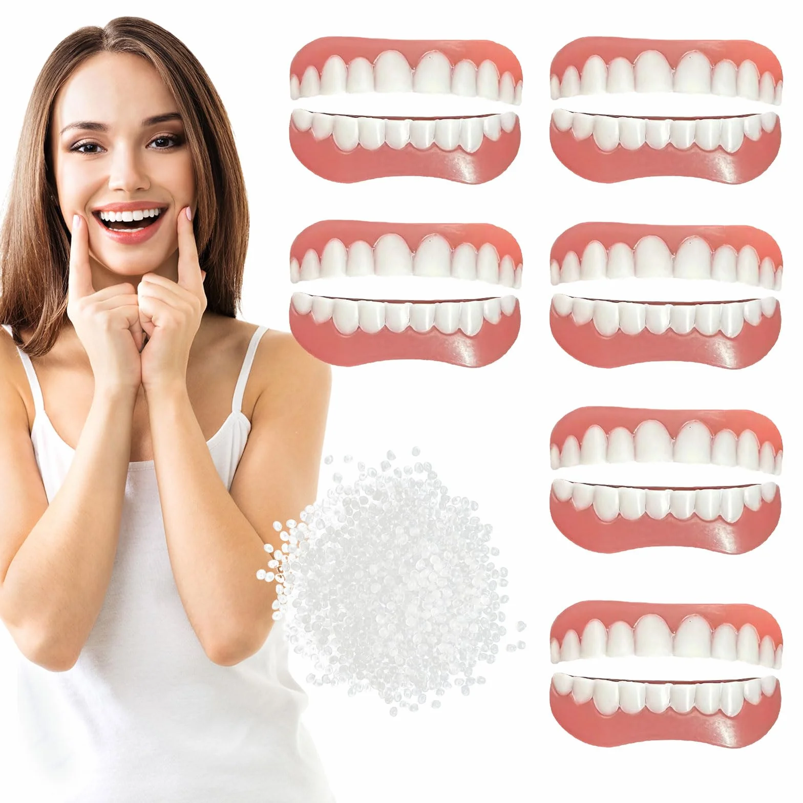 EUPSIIU Faccette Istantanee Denti Finti Cosmetici, Protesi Dentale Superiore Inferiore per Sorriso